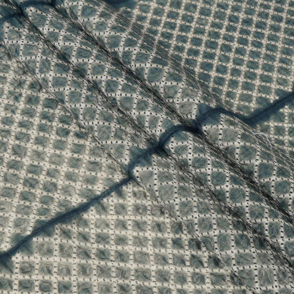 (Pre Cut 2.80 Mtr piece) Dull Blue Color Handcrafted Shibori Mulberry Silk Fabric
