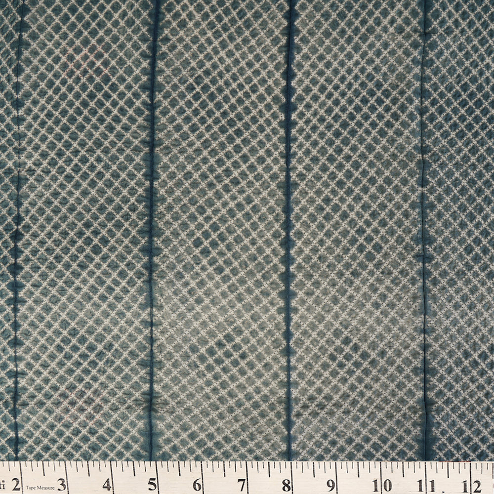 (Pre Cut 2.80 Mtr piece) Dull Blue Color Handcrafted Shibori Mulberry Silk Fabric