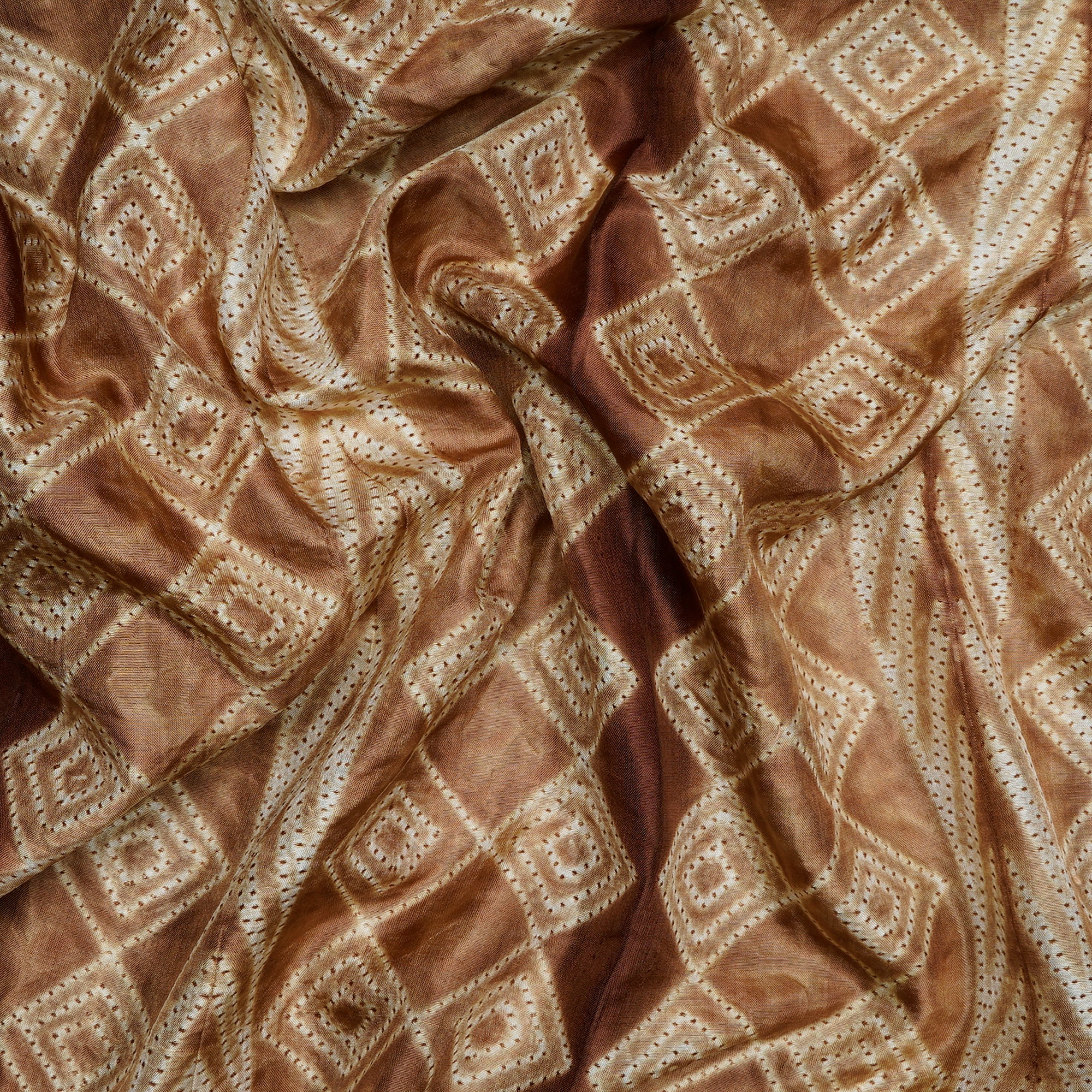 Friar Brown Natural Dye Hand Crafted Shibori Printed Mulberry Silk Unstitched Kurta Piece (2.50 Mtr Piece)