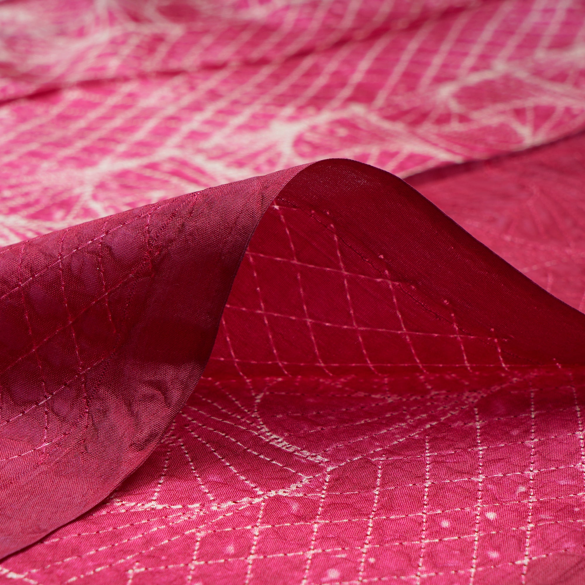 Magenta Natural Dye Hand Crafted Shibori Printed Mulberry Silk Unstitched Kurta Piece (2.50 Mtr Piece)