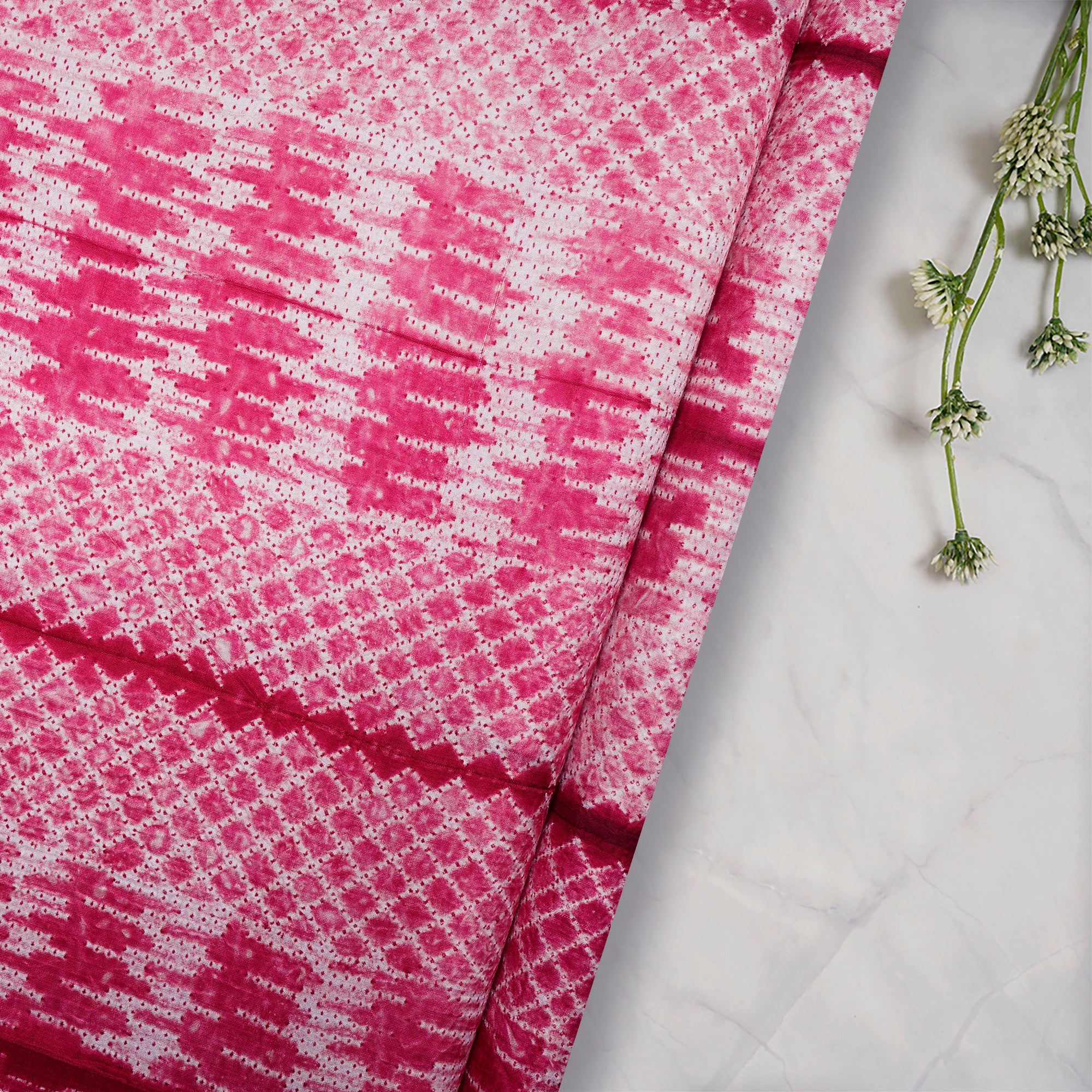 Magwnta Pink Natural Dye Hand Crafted Shibori Printed Mulberry Silk Unstitched Kurta Piece (2.50 Mtr Piece)