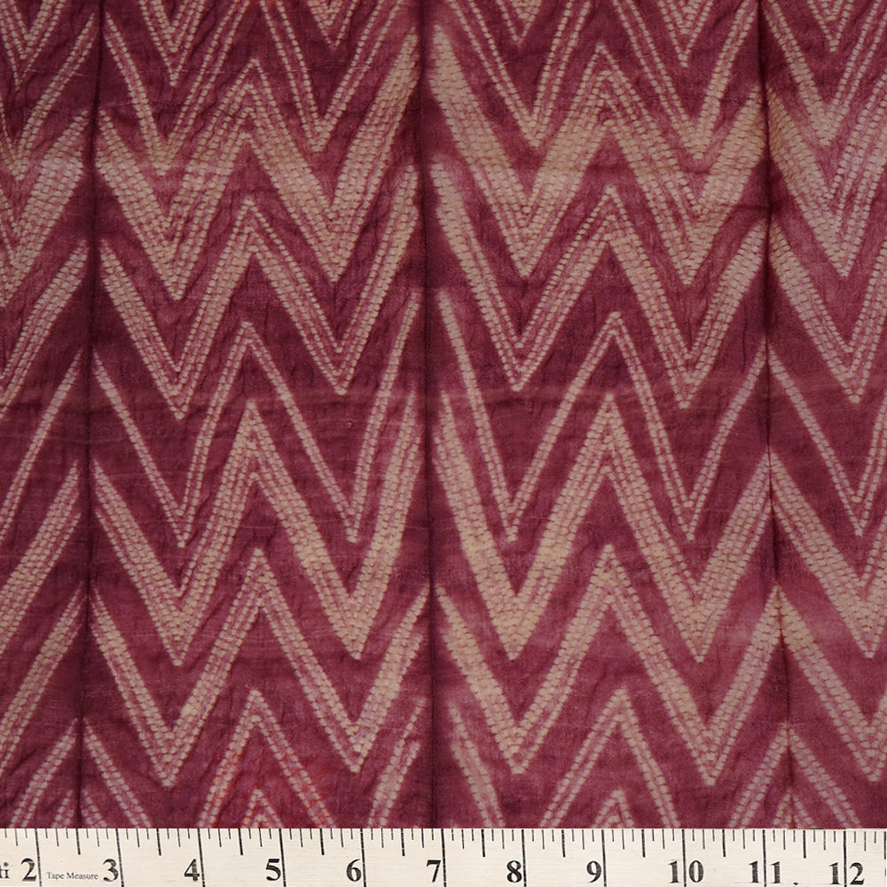 (Pre Cut 2.80 Mtr Piece) Plum Color Handcrafted Shibori Tussar Silk