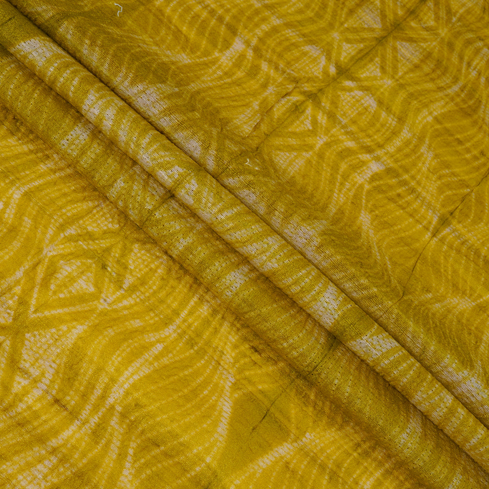 (Pre Cut 3.30 Mtr Piece) Barberry Yellow Color Handcrafted Shibori Tussar Silk