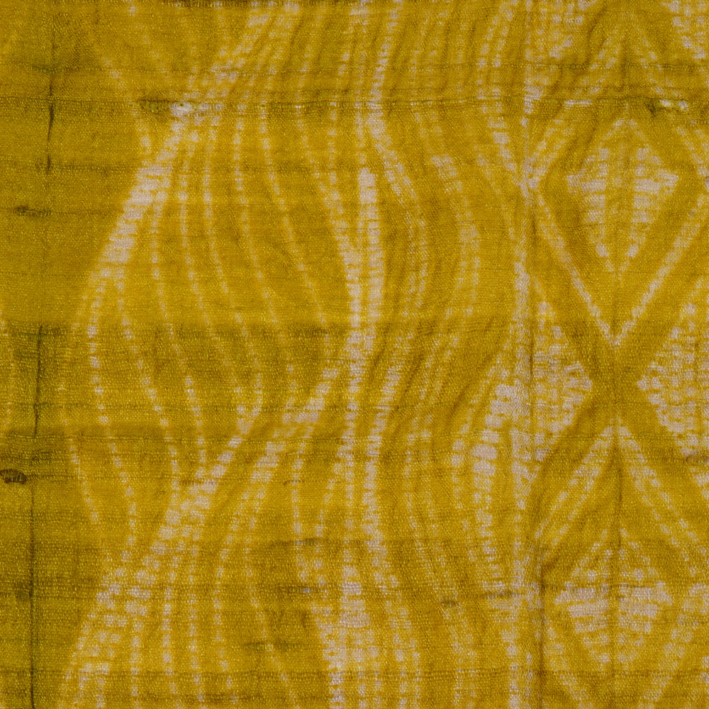 (Pre Cut 3.30 Mtr Piece) Barberry Yellow Color Handcrafted Shibori Tussar Silk
