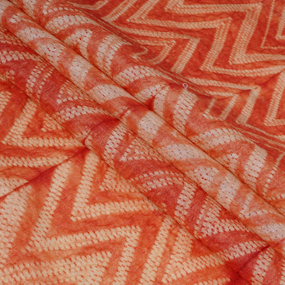 (Pre Cut 2.70 Mtr Piece) Coral Color Handcrafted Shibori Tussar Silk