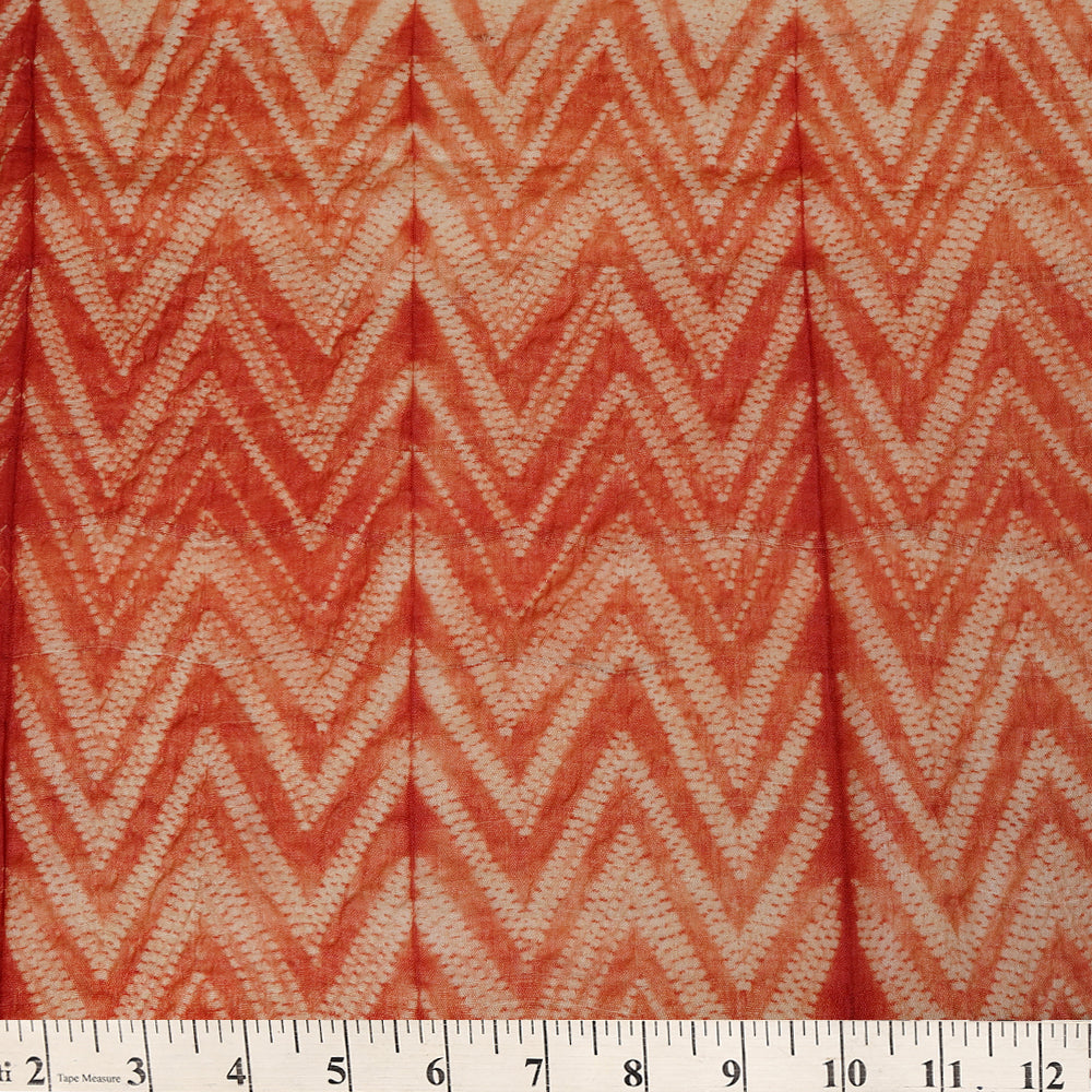 (Pre Cut 2.70 Mtr Piece) Coral Color Handcrafted Shibori Tussar Silk