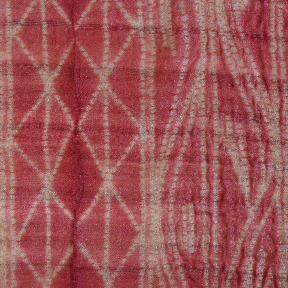 (Pre Cut 2.80 Mtr Piece) Coral Pink Color Handcrafted Shibori Tussar Silk