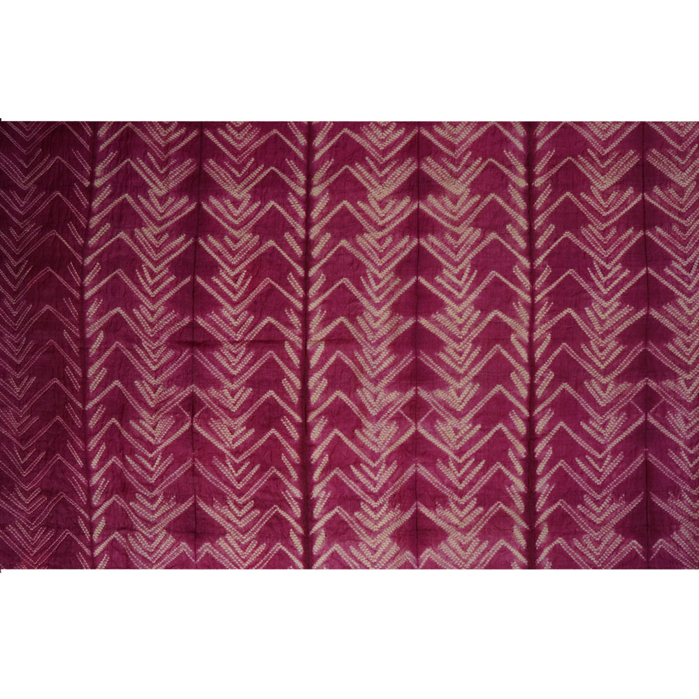 (Pre Cut 2.75 Mtr Piece) Mulberry Color Handcrafted Shibori Tussar Silk