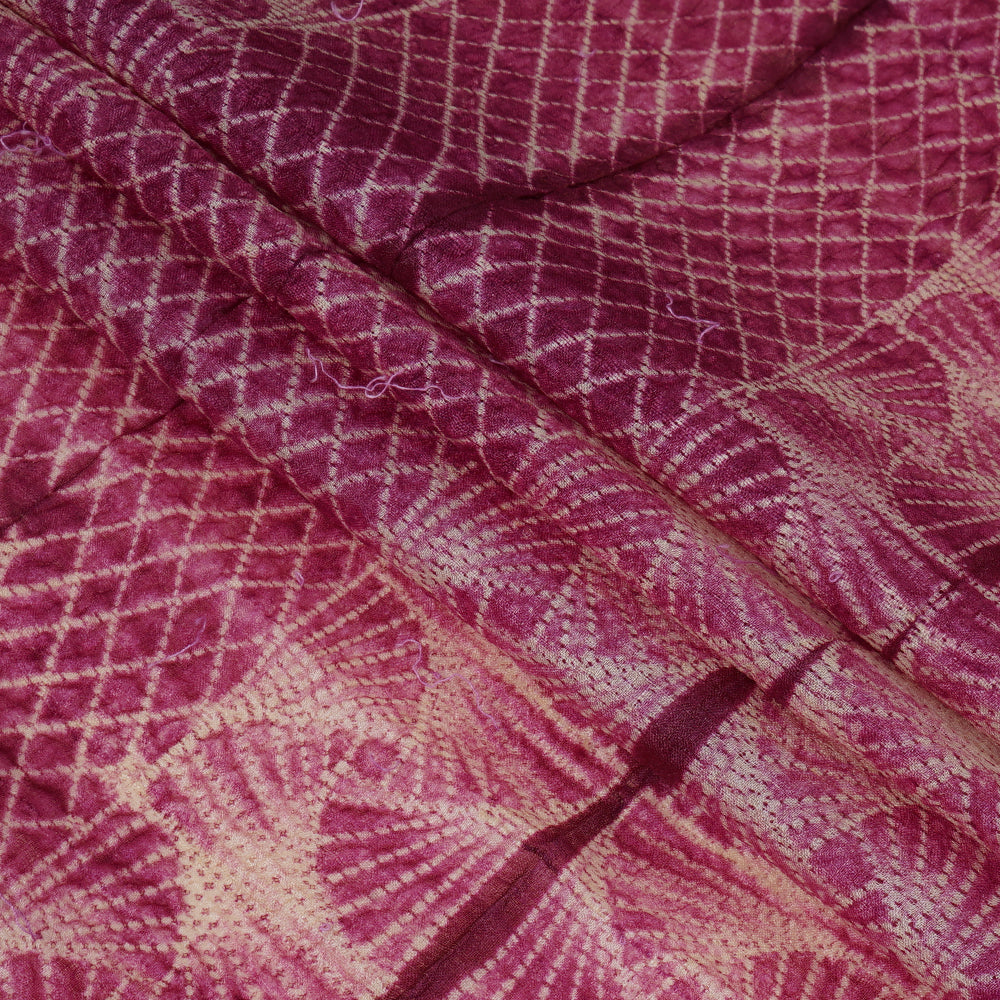(Pre Cut 2.75 Mtr Piece) Light Eggplant Color Handcrafted Shibori Tussar Silk Fabric