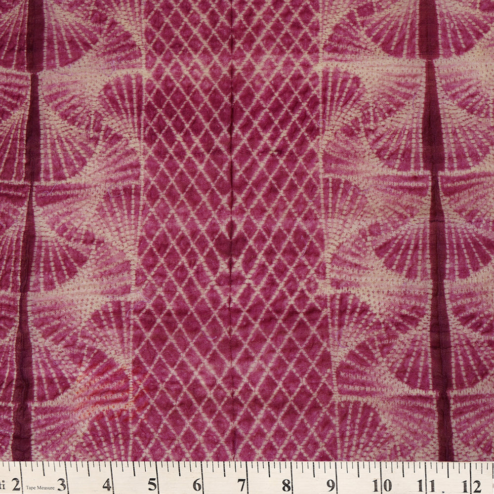(Pre Cut 2.75 Mtr Piece) Light Eggplant Color Handcrafted Shibori Tussar Silk Fabric
