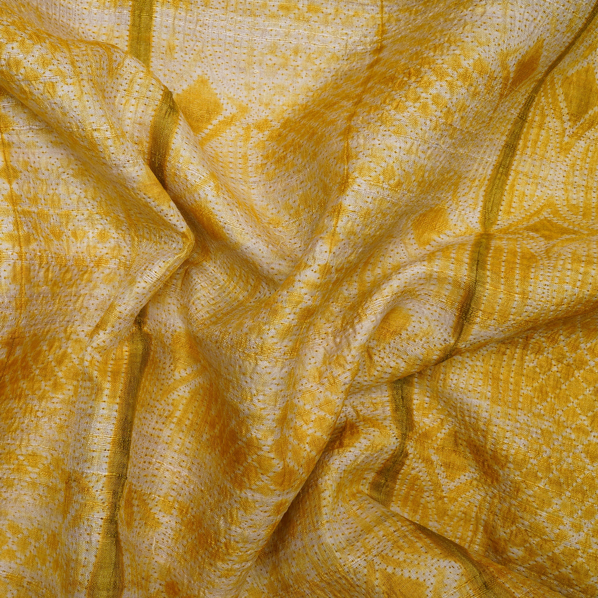 Mustard Natural Dye Hand Crafted Shibori Printed Tusser Silk Unstitched Kurta Piece (2.70 Mtr Piece)