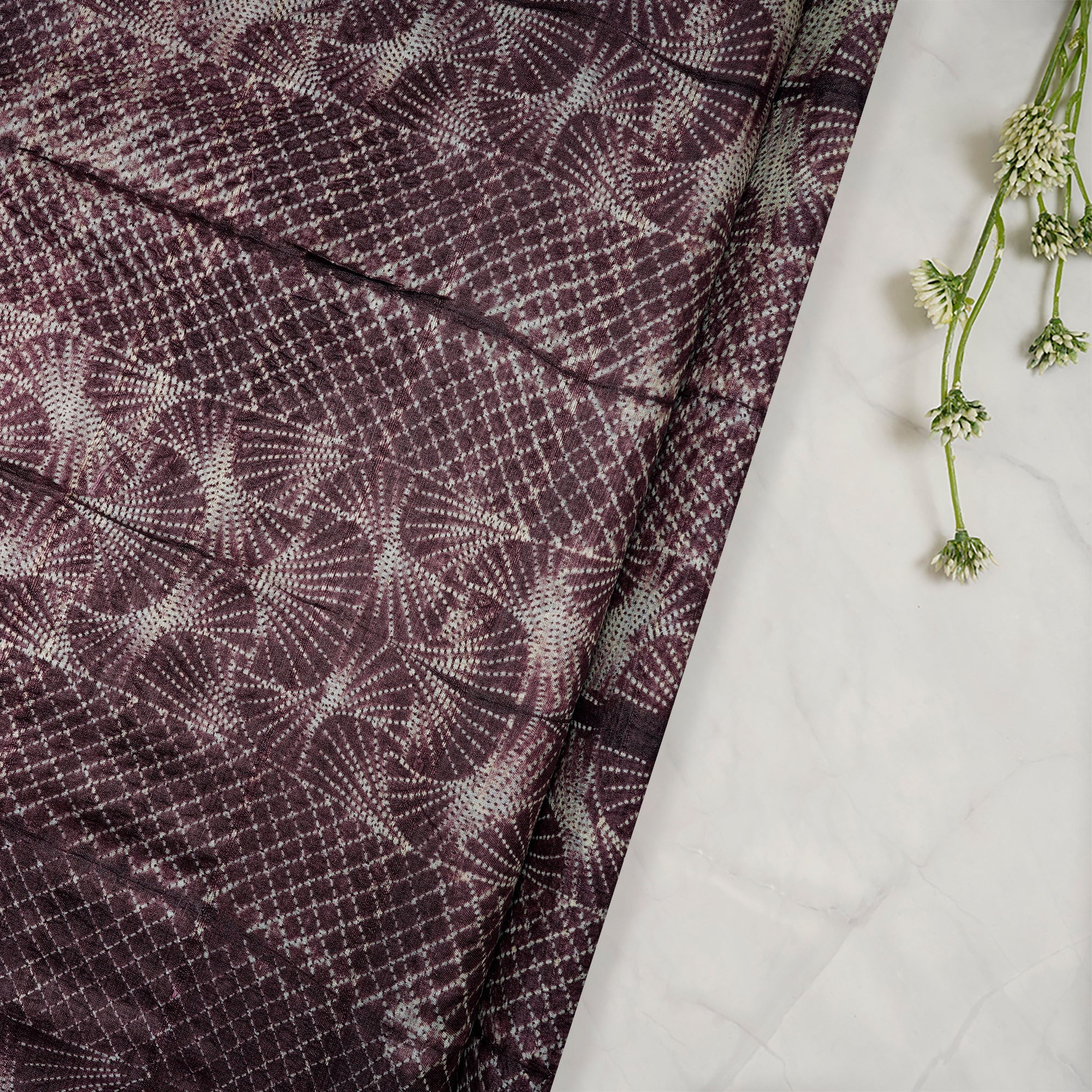 Deep Brown Natural Dye Hand Crafted Shibori Printed Tusser Silk Unstitched Kurta Piece (2.70 Mtr Piece)
