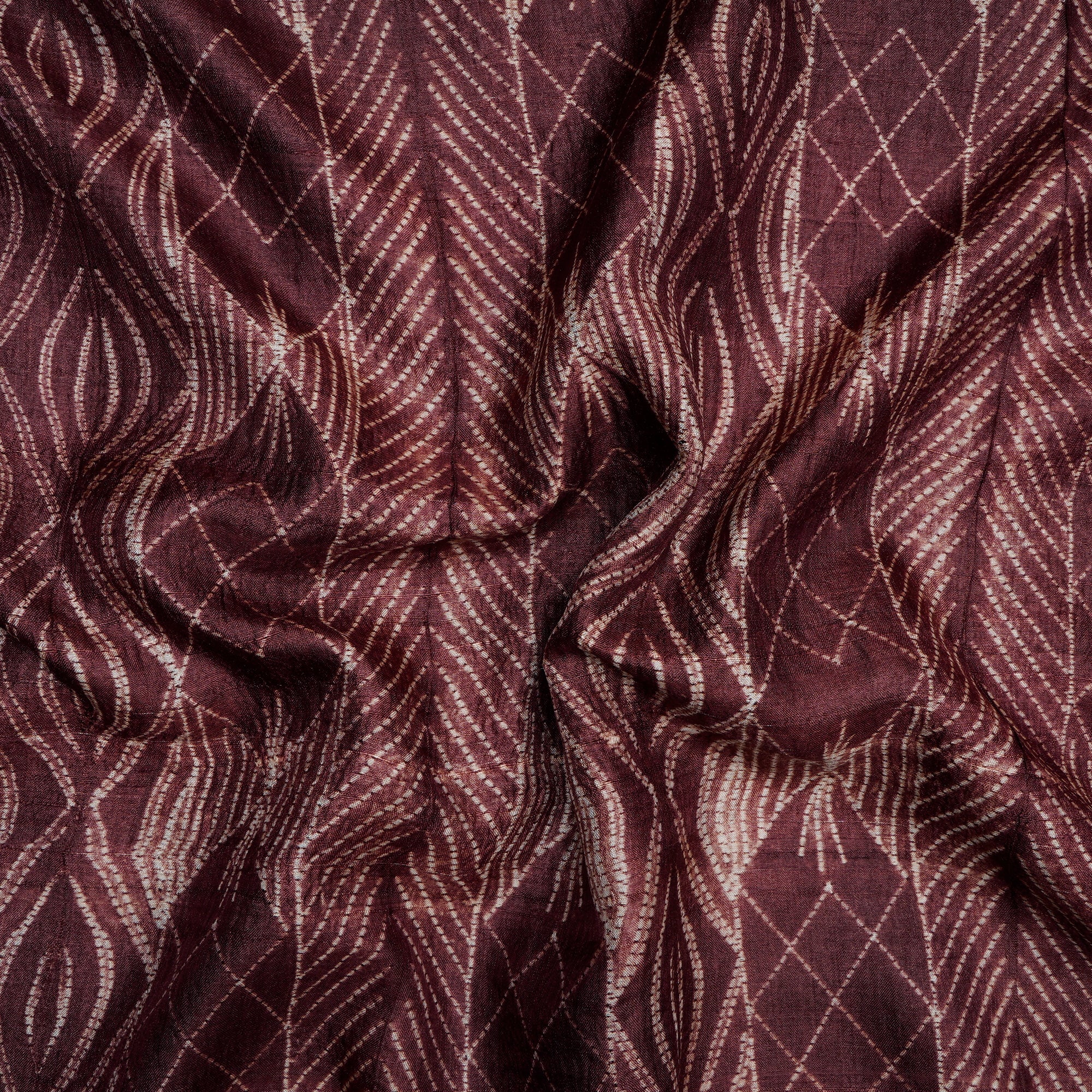 Chocolate Brown Natural Dye Hand Crafted Shibori Printed Tusser Silk Unstitched Kurta Piece (2.70 Mtr Piece)