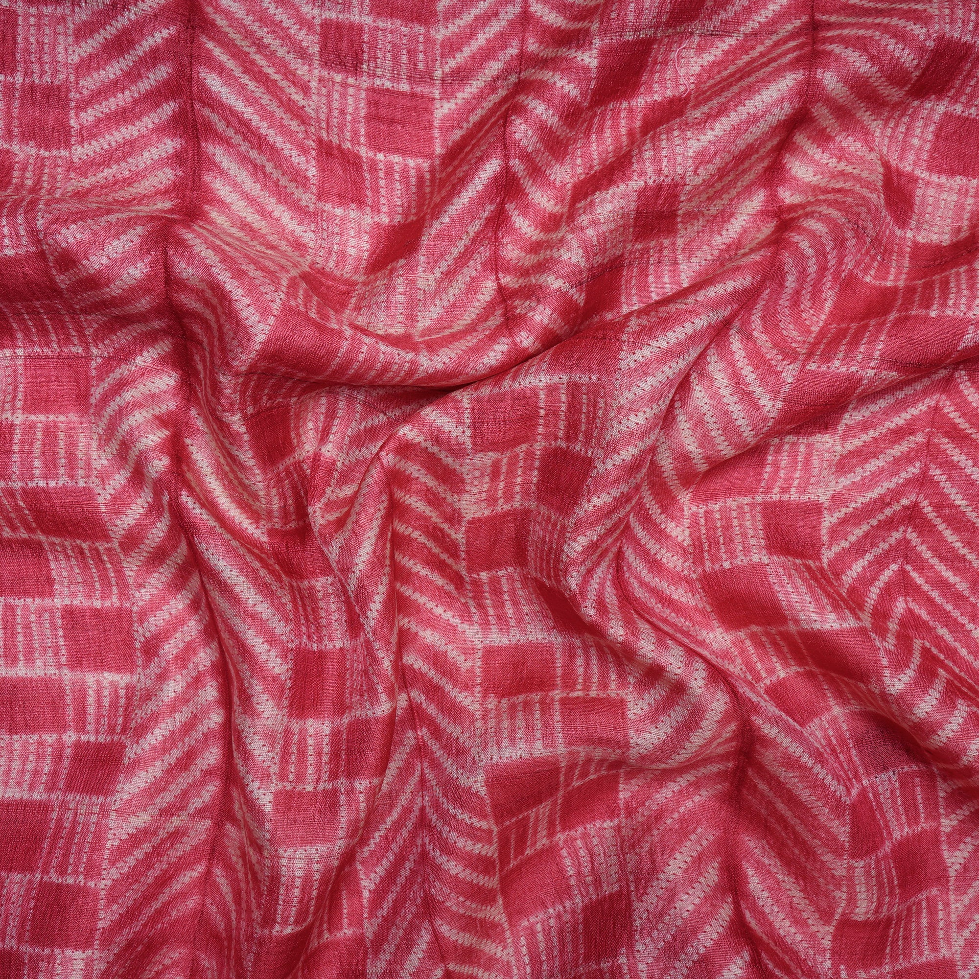 Rococco Red Natural Dye Hand Crafted Shibori Printed Tusser Silk Unstitched Kurta Piece (2.70 Mtr Piece)
