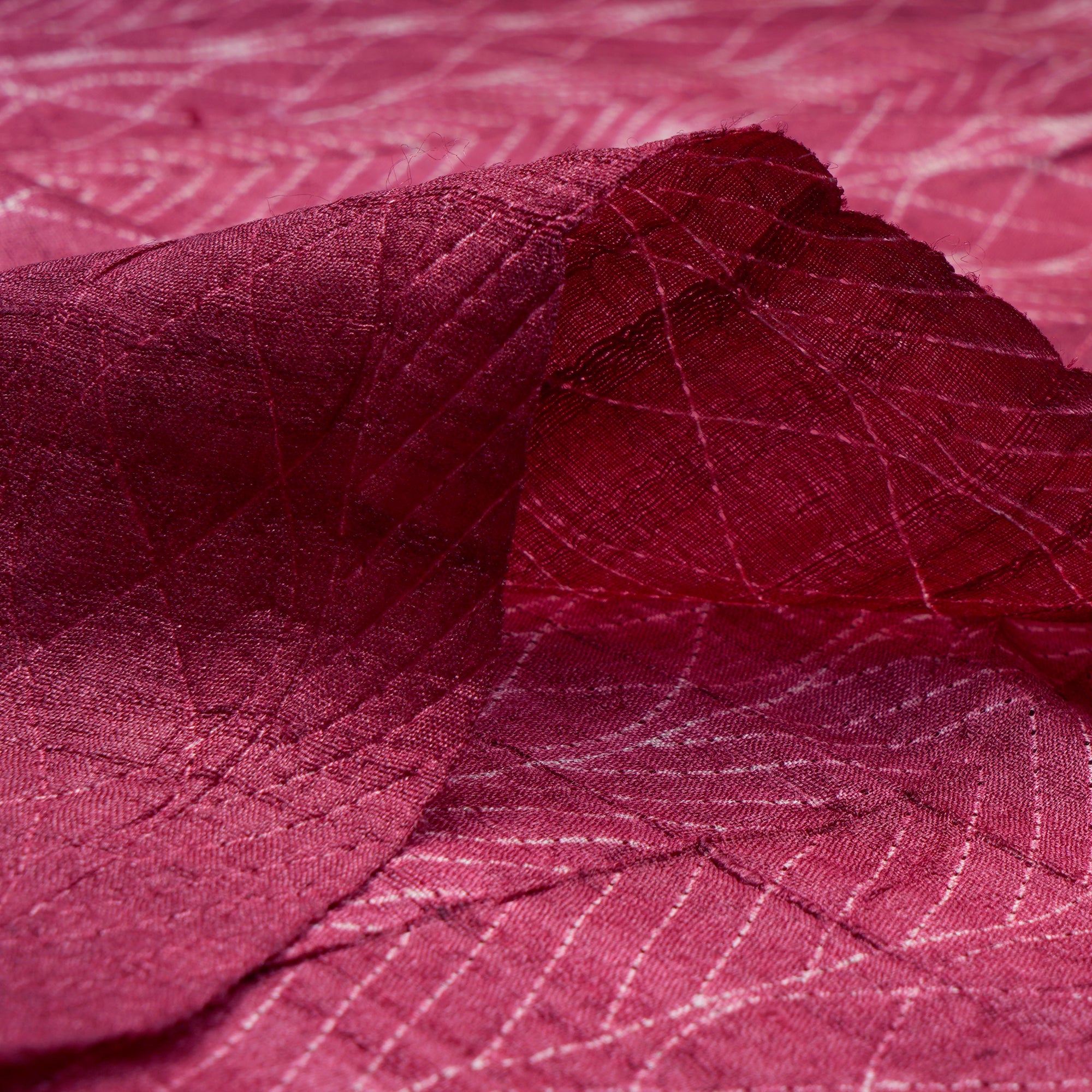 Red Dahlia Natural Dye Hand Crafted Shibori Printed Tusser Silk Unstitched Kurta Piece (2.70 Mtr Piece)