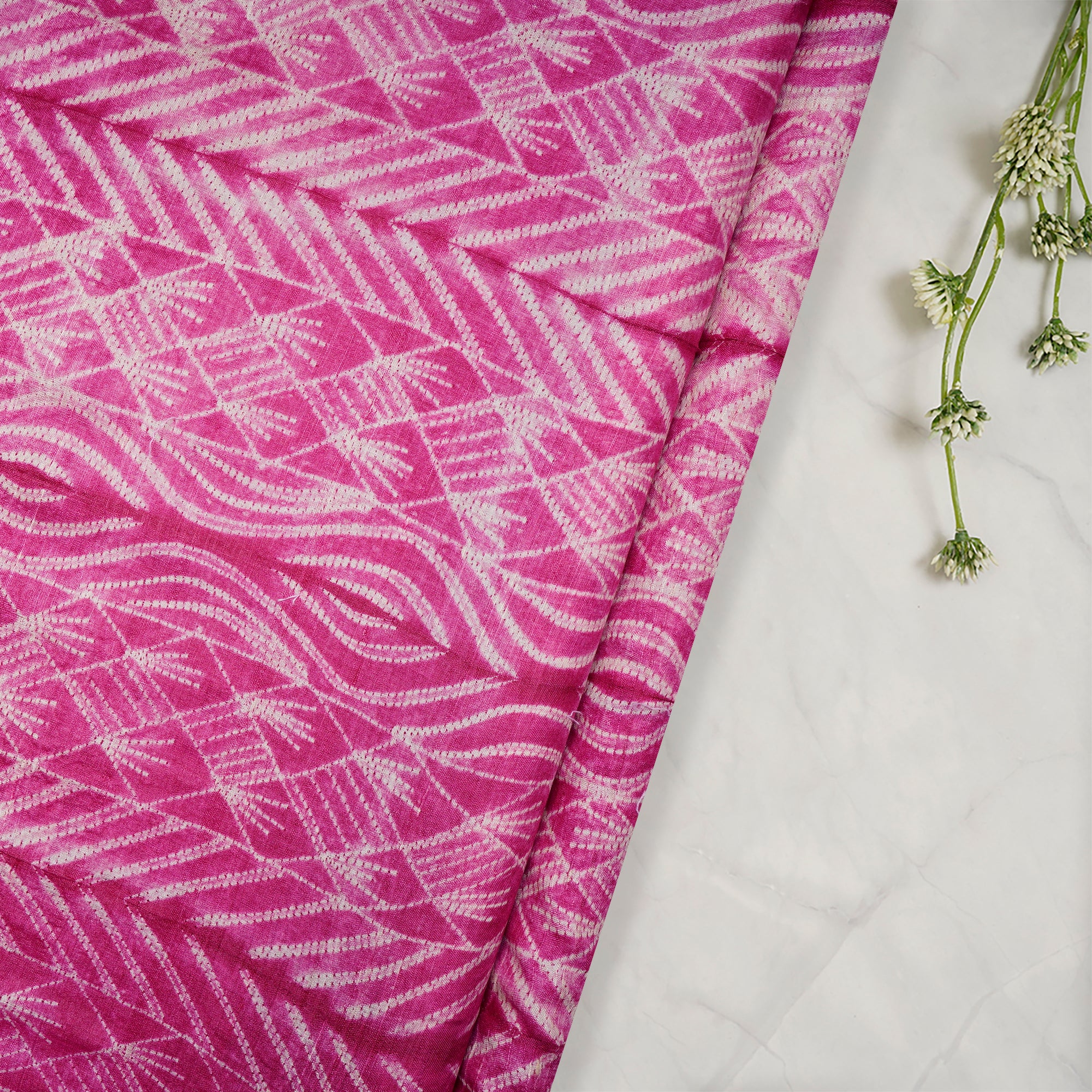 Pink Natural Dye Hand Crafted Shibori Printed Tusser Silk Unstitched Kurta Piece (2.70 Mtr Piece)