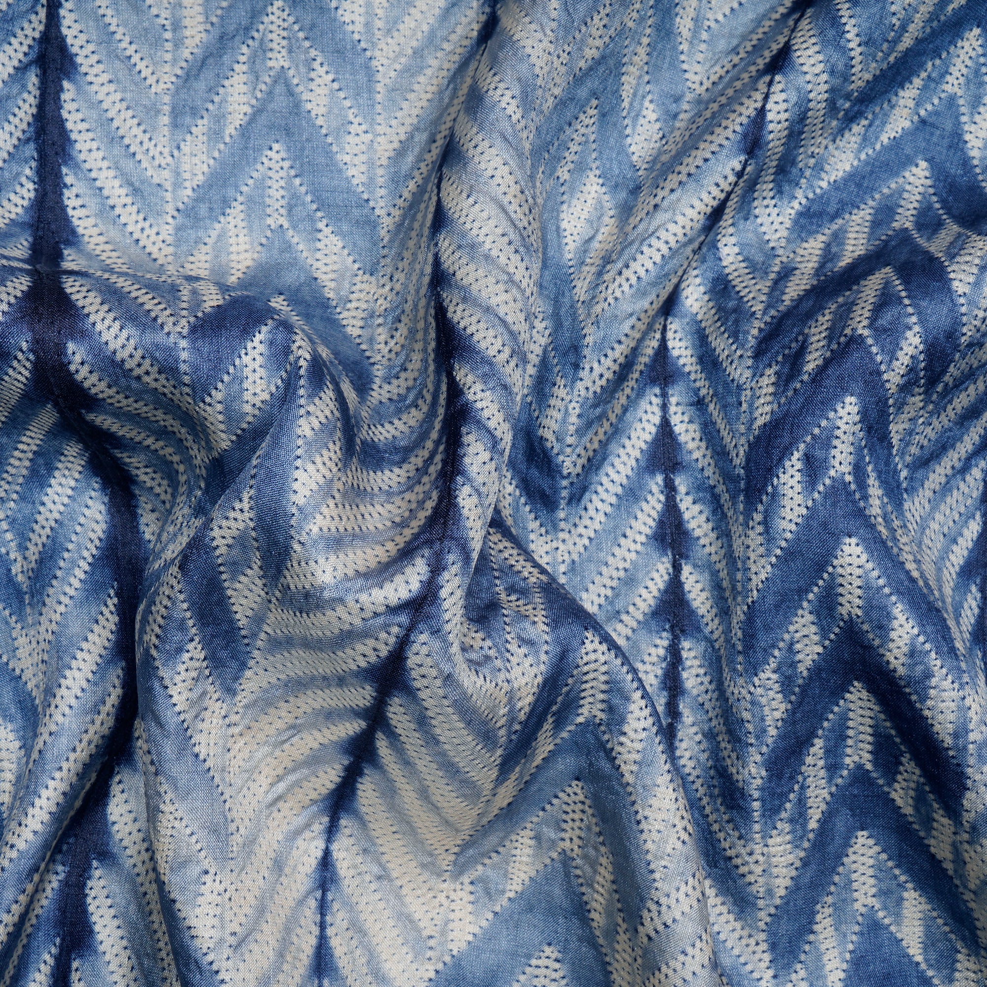 Navy Blue Natural Dye Hand Crafted Shibori Printed Tusser Silk Unstitched Kurta Piece (2.70 Mtr Piece)