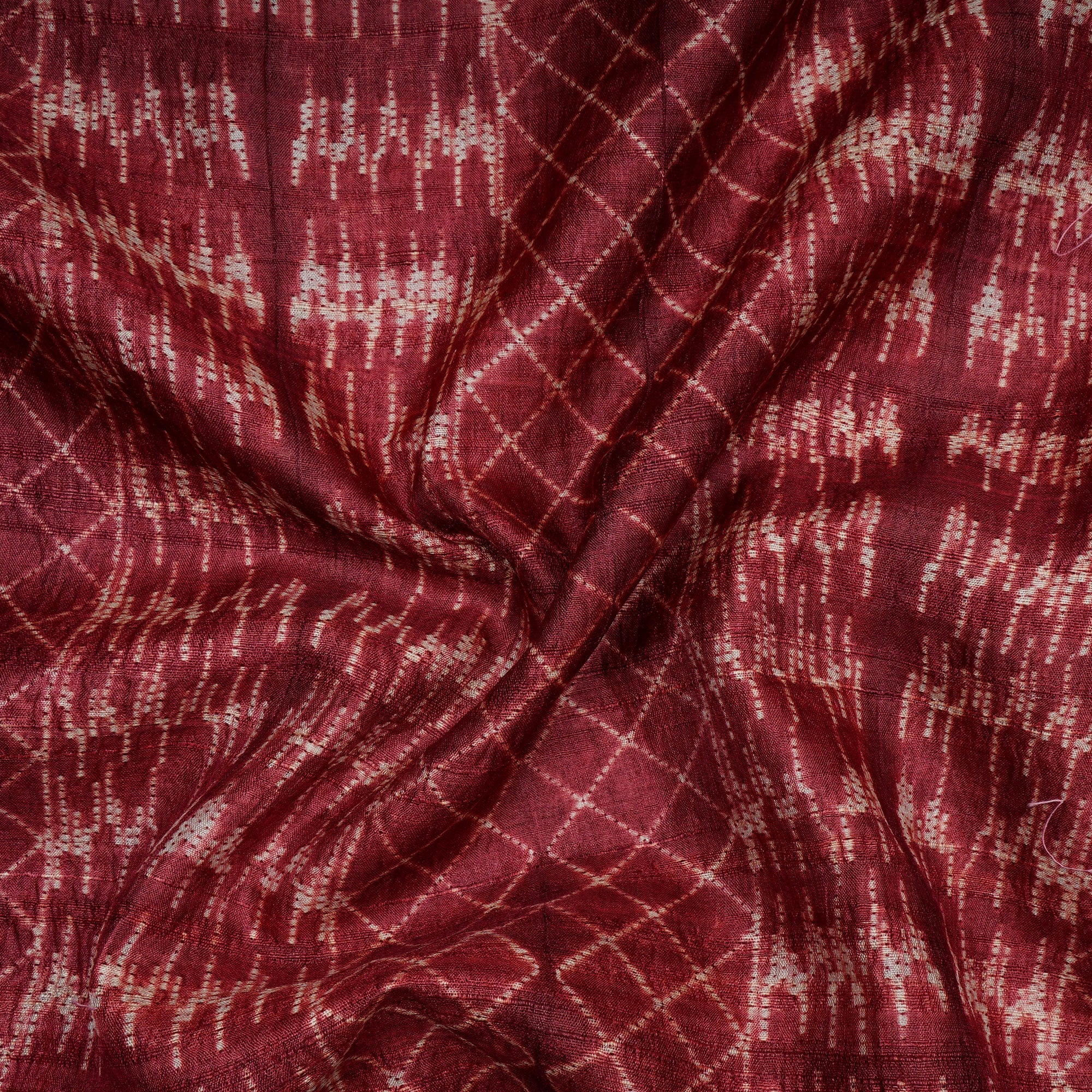 Biking Red Natural Dye Hand Crafted Shibori Printed Tusser Silk Unstitched Kurta Piece (2.70 Mtr Piece)