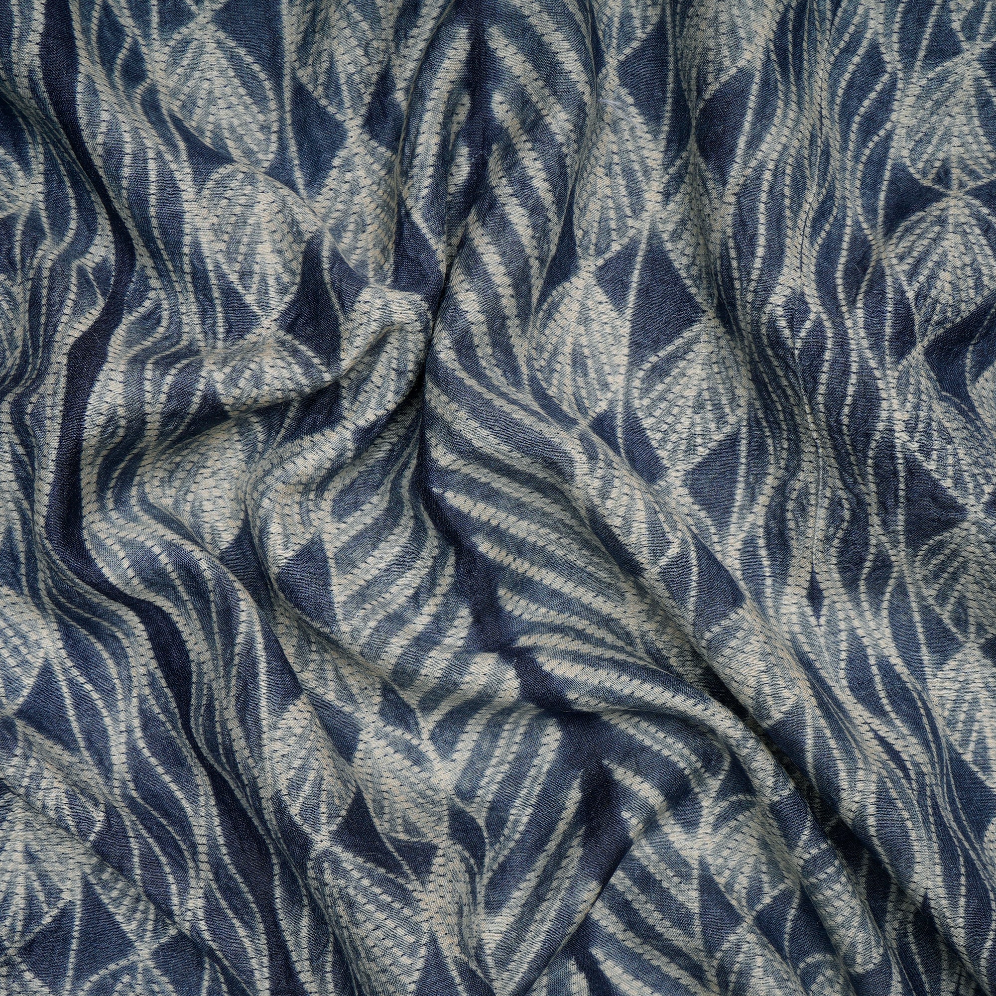 Orion Blue Natural Dye Hand Crafted Shibori Printed Tusser Silk Unstitched Kurta Piece (2.70 Mtr Piece)