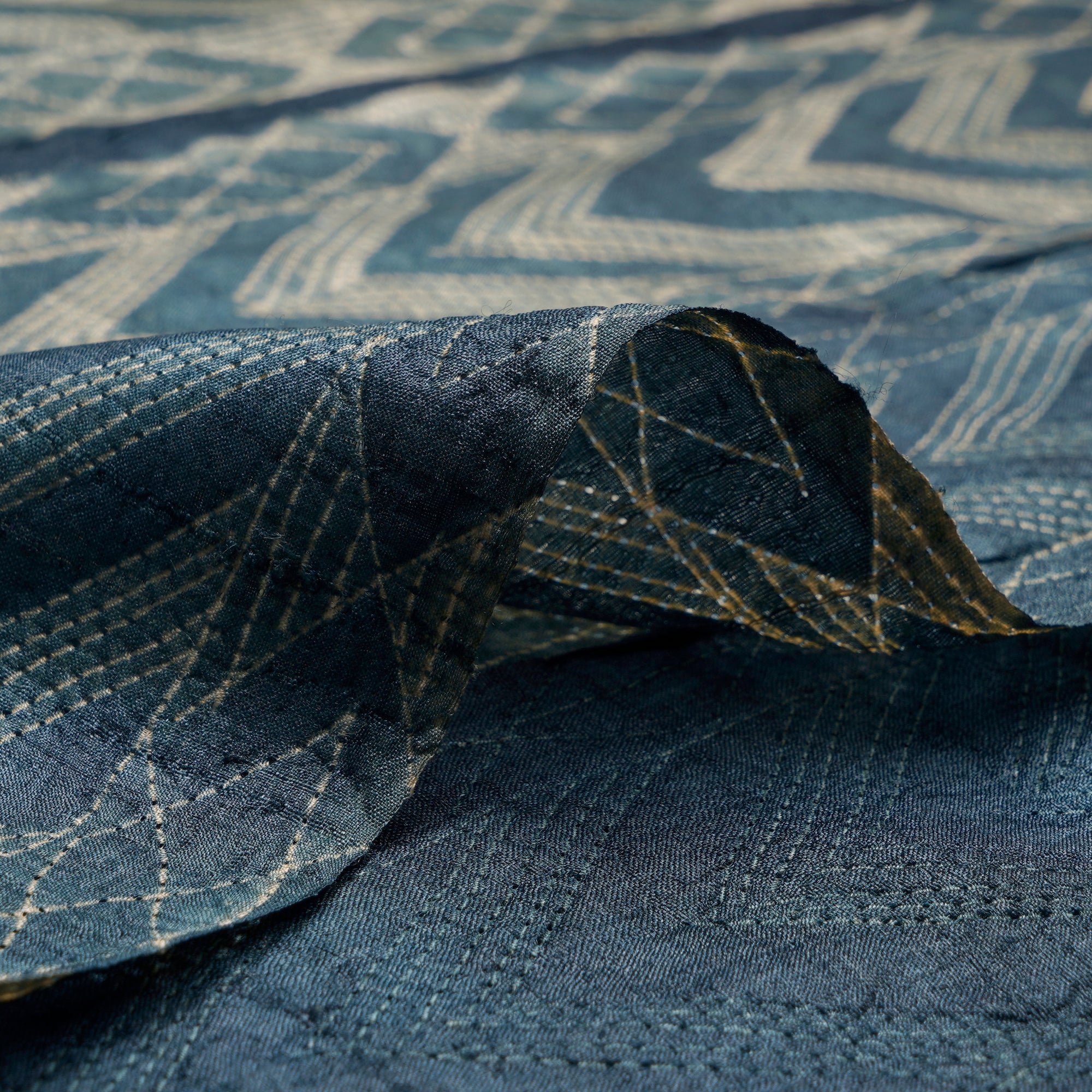 Mallard Blue Natural Dye Hand Crafted Shibori Printed Tusser Silk Unstitched Kurta Piece (2.70 Mtr Piece)