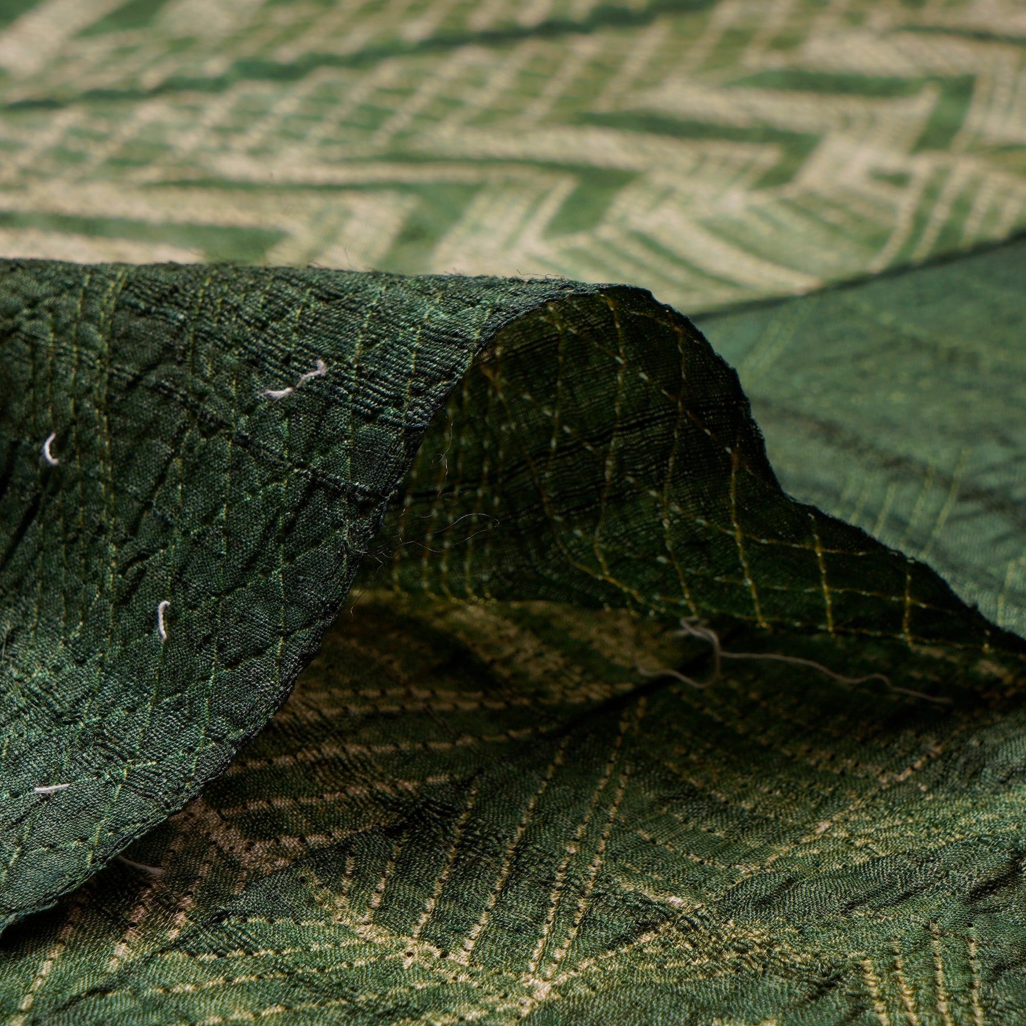 Vineyard Green Natural Dye Hand Crafted Shibori Printed Tusser Silk Unstitched Kurta Piece (2.70 Mtr Piece)