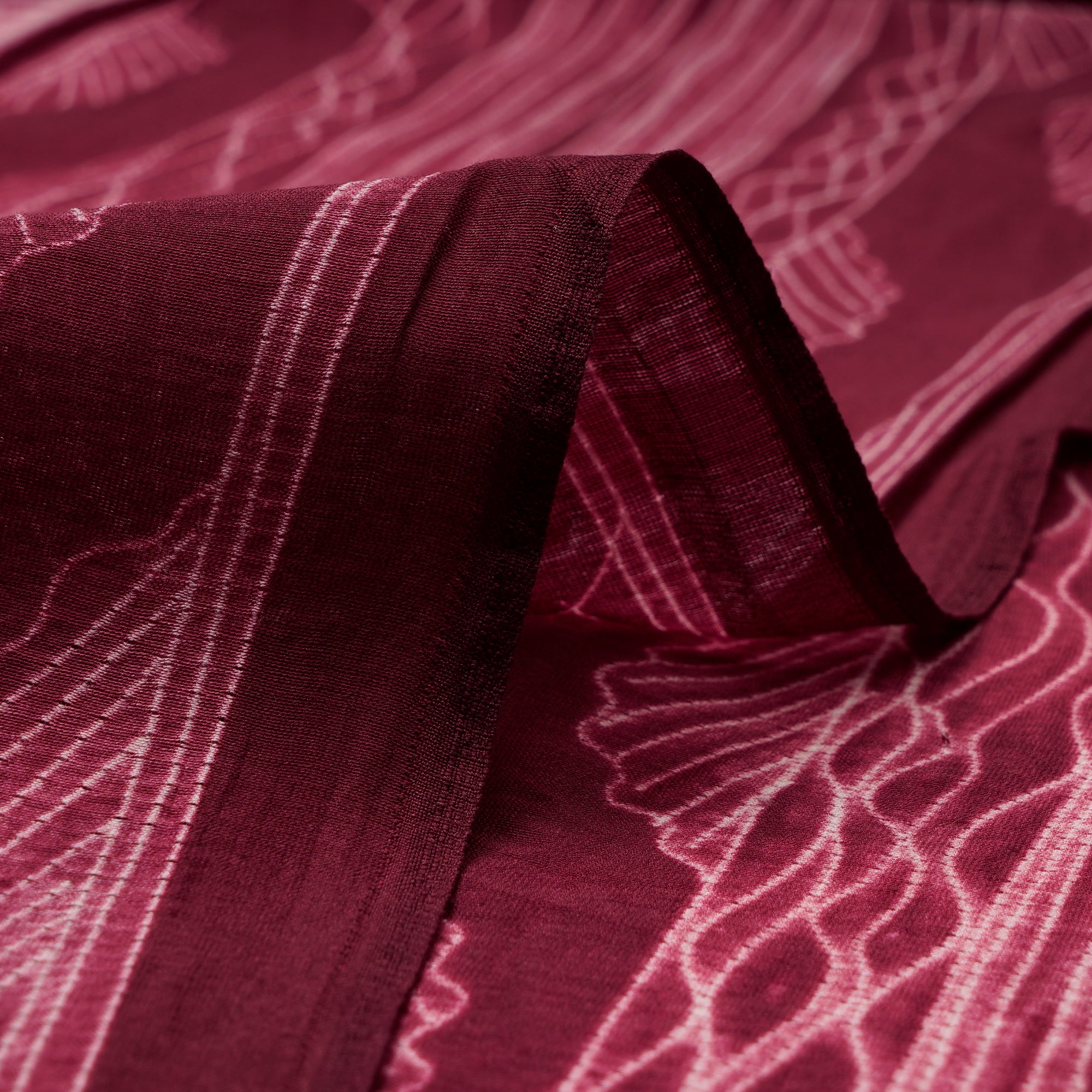 (Pre-Cut 2.70 Mtr) Maroon Handcrafted Shibori Pure Chanderi Fabric