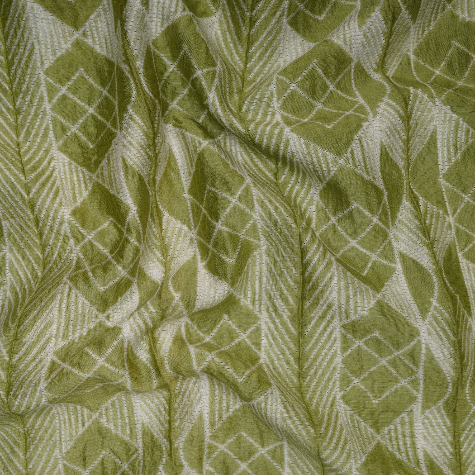 (Pre-Cut 2.60 Mtr) Light Green Handcrafted Shibori Pure Chanderi Fabric