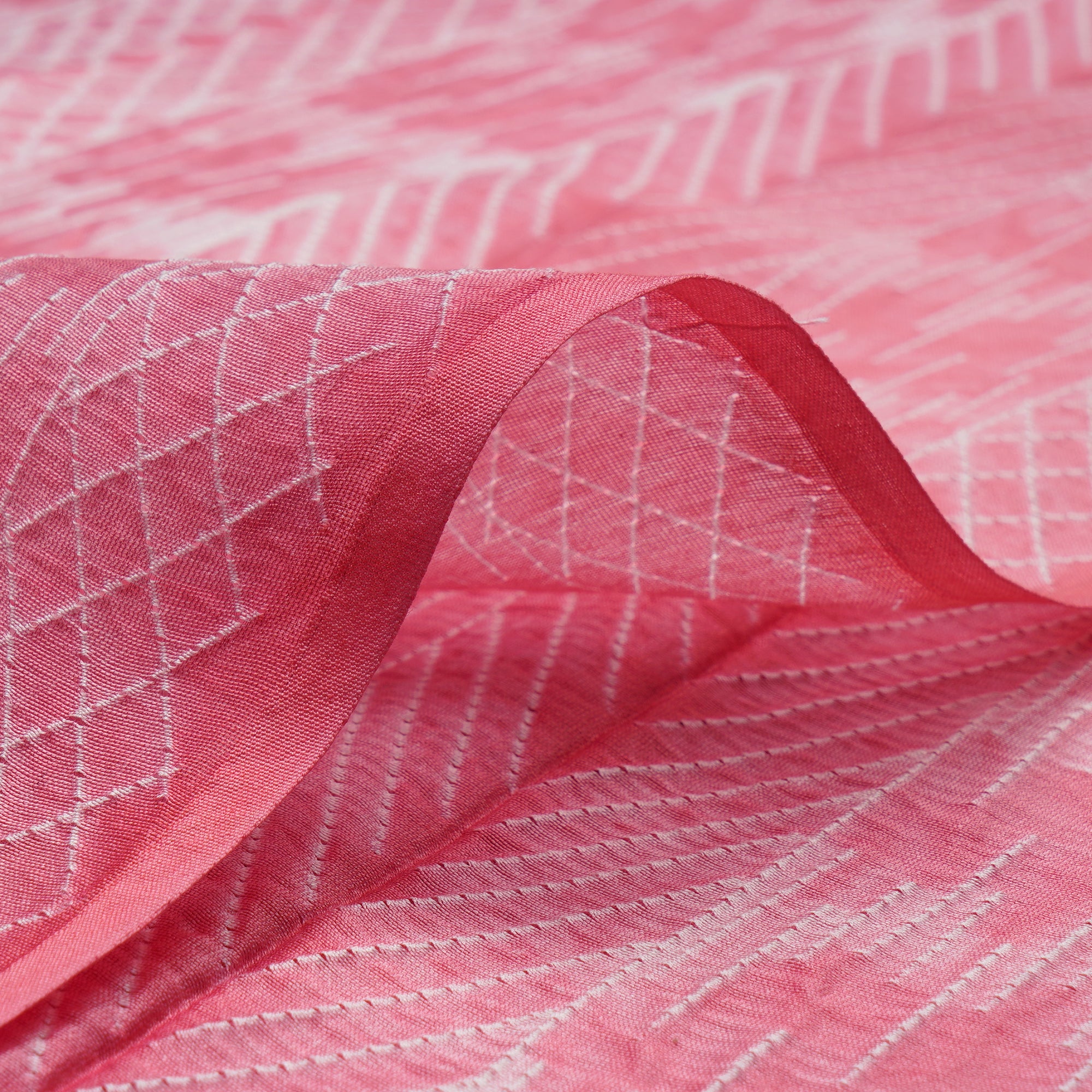 (Pre-Cut 2.65 Mtr) Peach Handcrafted Shibori Pure Chanderi Fabric