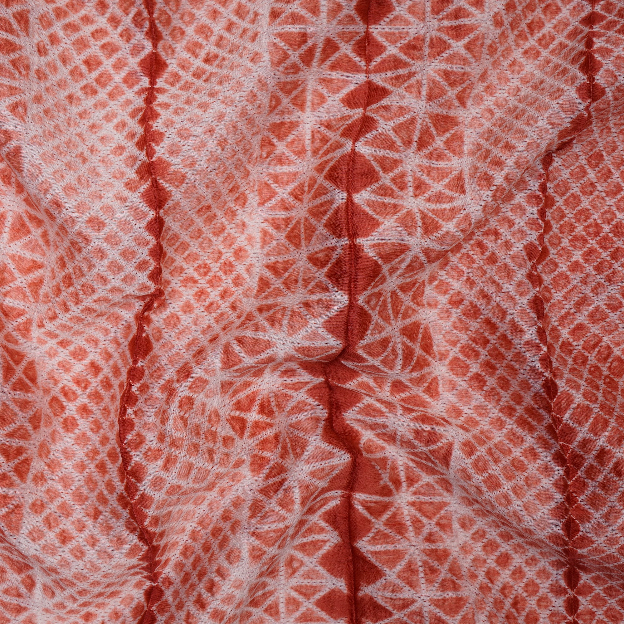 (Pre-Cut 2.65 Mtr) Terracotta Red Handcrafted Shibori Chanderi Fabric