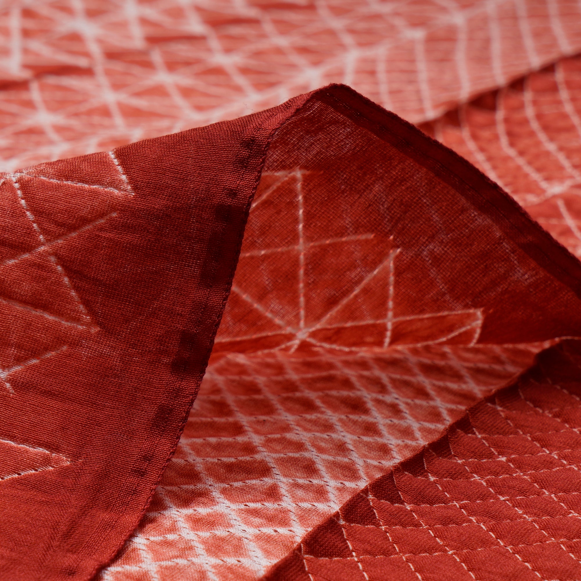 (Pre-Cut 2.65 Mtr) Terracotta Red Handcrafted Shibori Chanderi Fabric