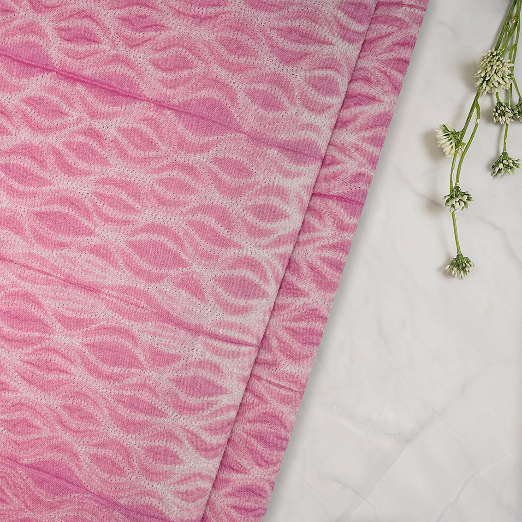 (Pre-Cut 2.70 Mtr) Pink Handcrafted Shibori Pure Chanderi Fabric