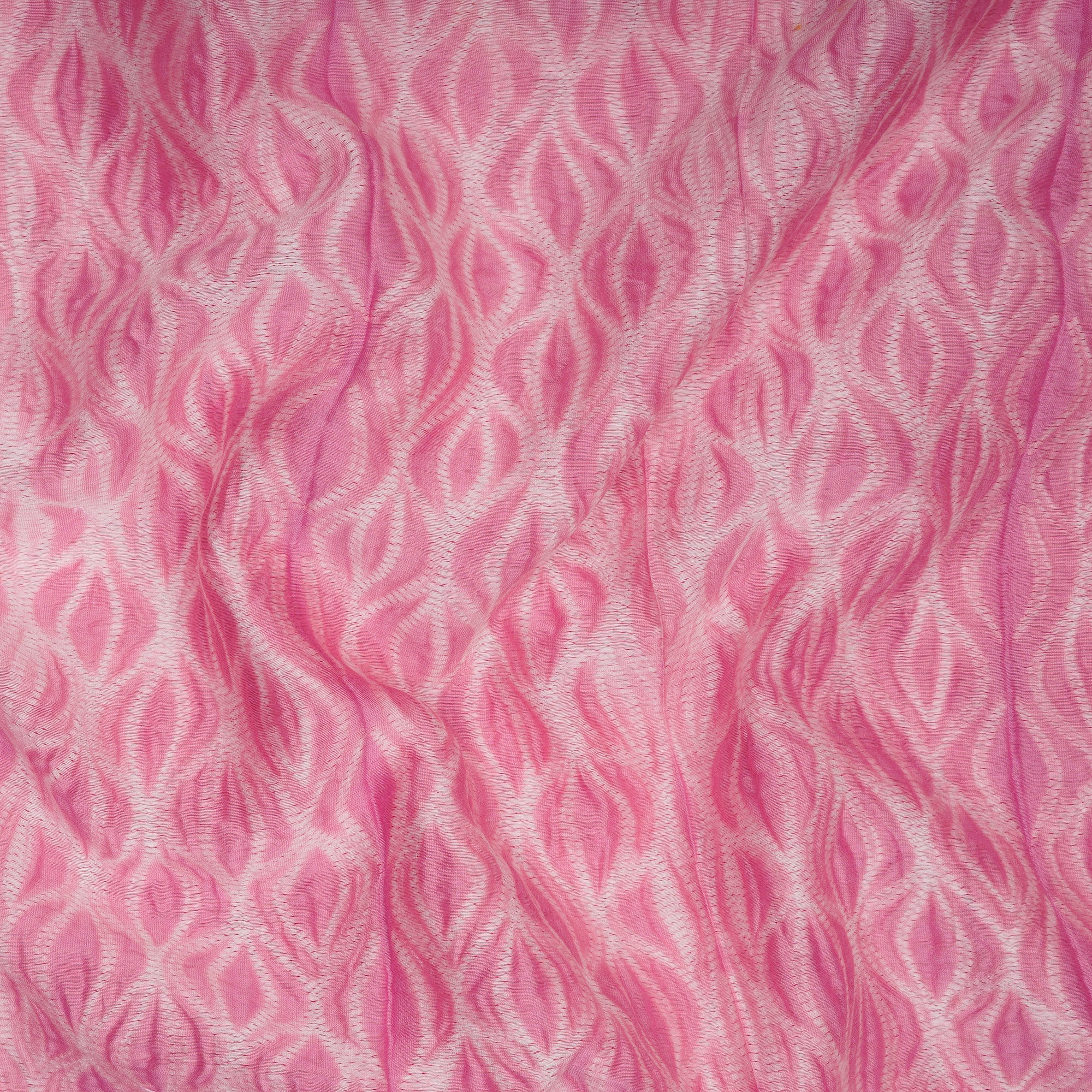 (Pre-Cut 2.70 Mtr) Pink Handcrafted Shibori Pure Chanderi Fabric