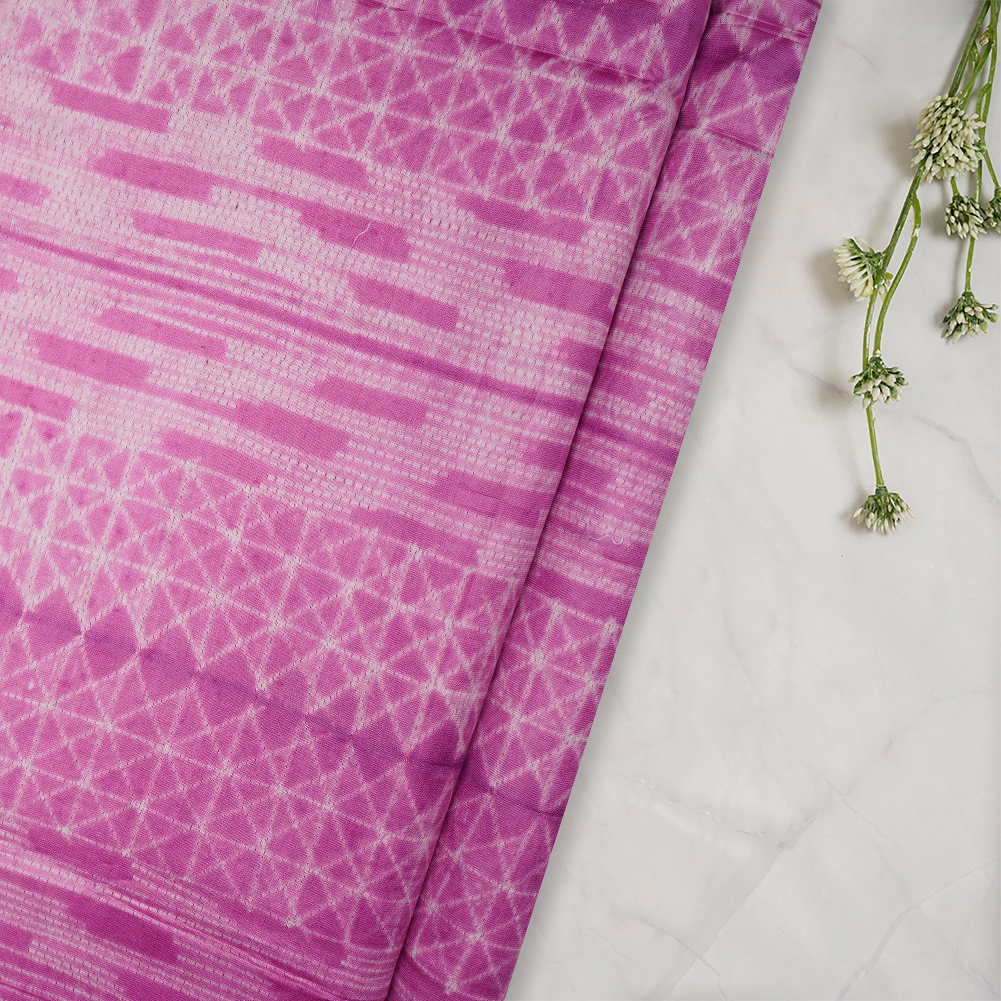 (Pre-Cut 2.25 Mtr) Pink Handcrafted Shibori Pure Chanderi Fabric