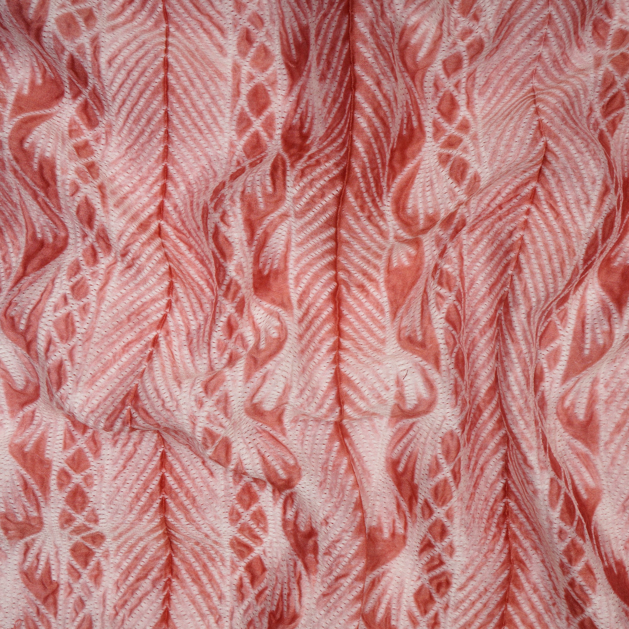(Pre-Cut 2.65 Mtr) Coral Handcrafted Shibori Pure Chanderi Fabric