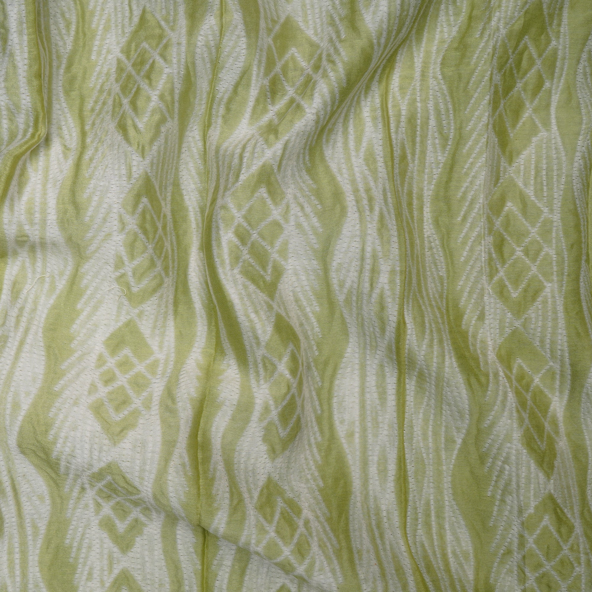 (Pre-Cut 2.65 Mtr) Green Handcrafted Shibori Pure Chanderi Fabric