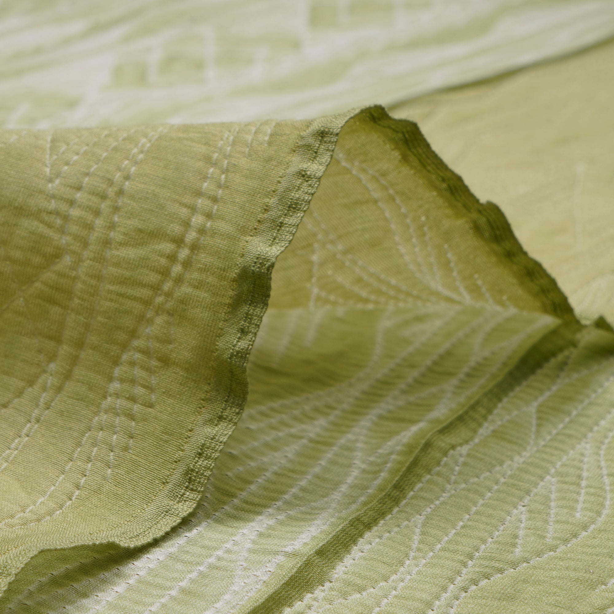 (Pre-Cut 2.65 Mtr) Green Handcrafted Shibori Pure Chanderi Fabric