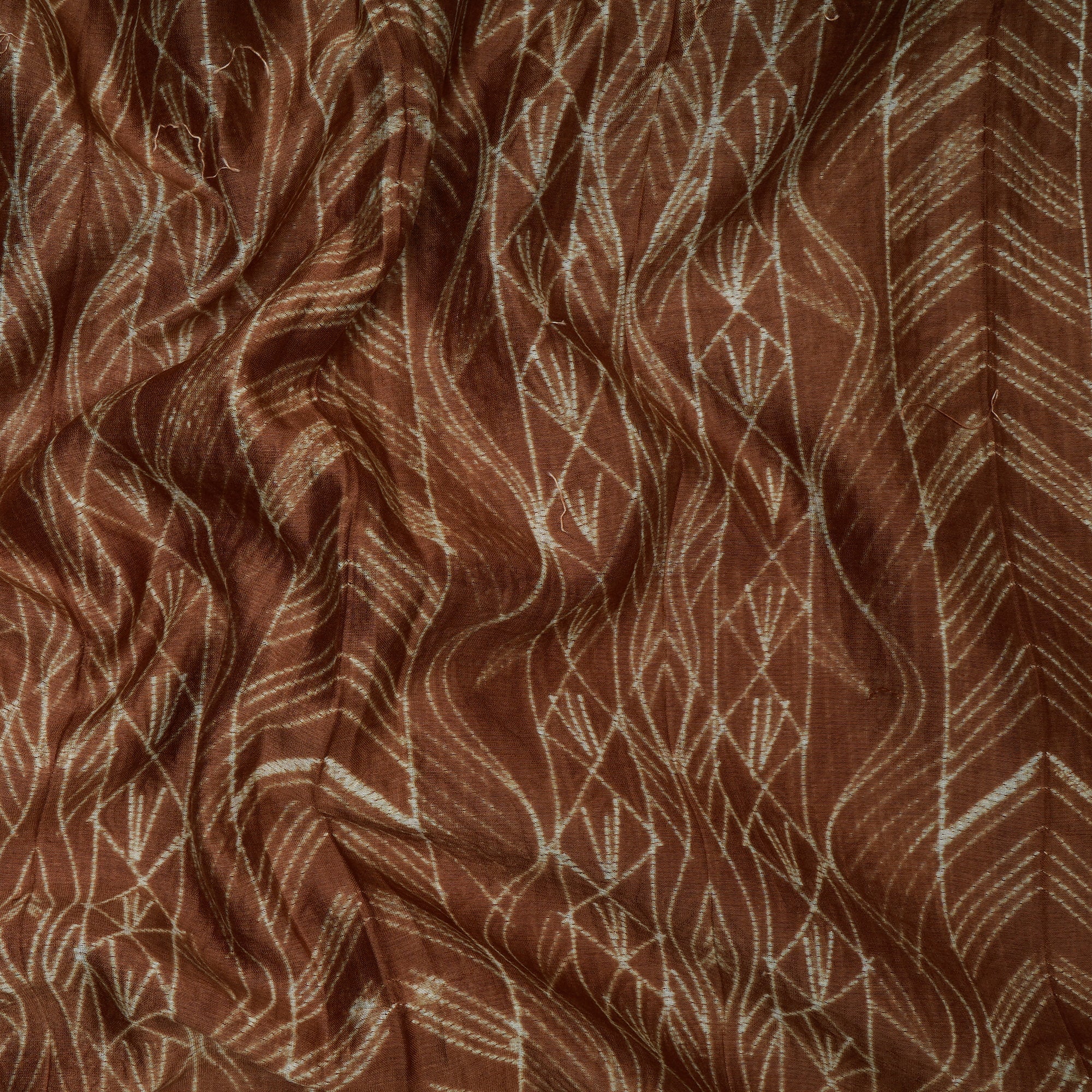 (Pre-Cut 3.00 Mtr) Brown Handcrafted Shibori Pure Chanderi Fabric