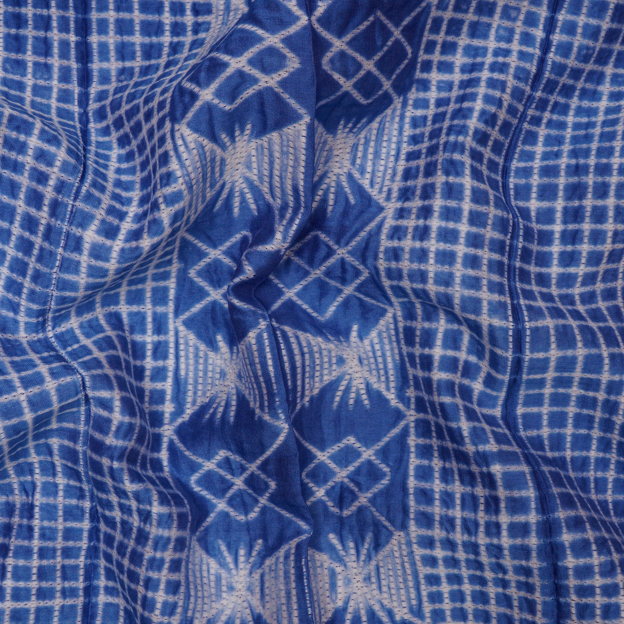 (Pre-Cut 2.60 Mtr) Cerulean Blue Handcrafted Shibori Pure Chanderi Fabric