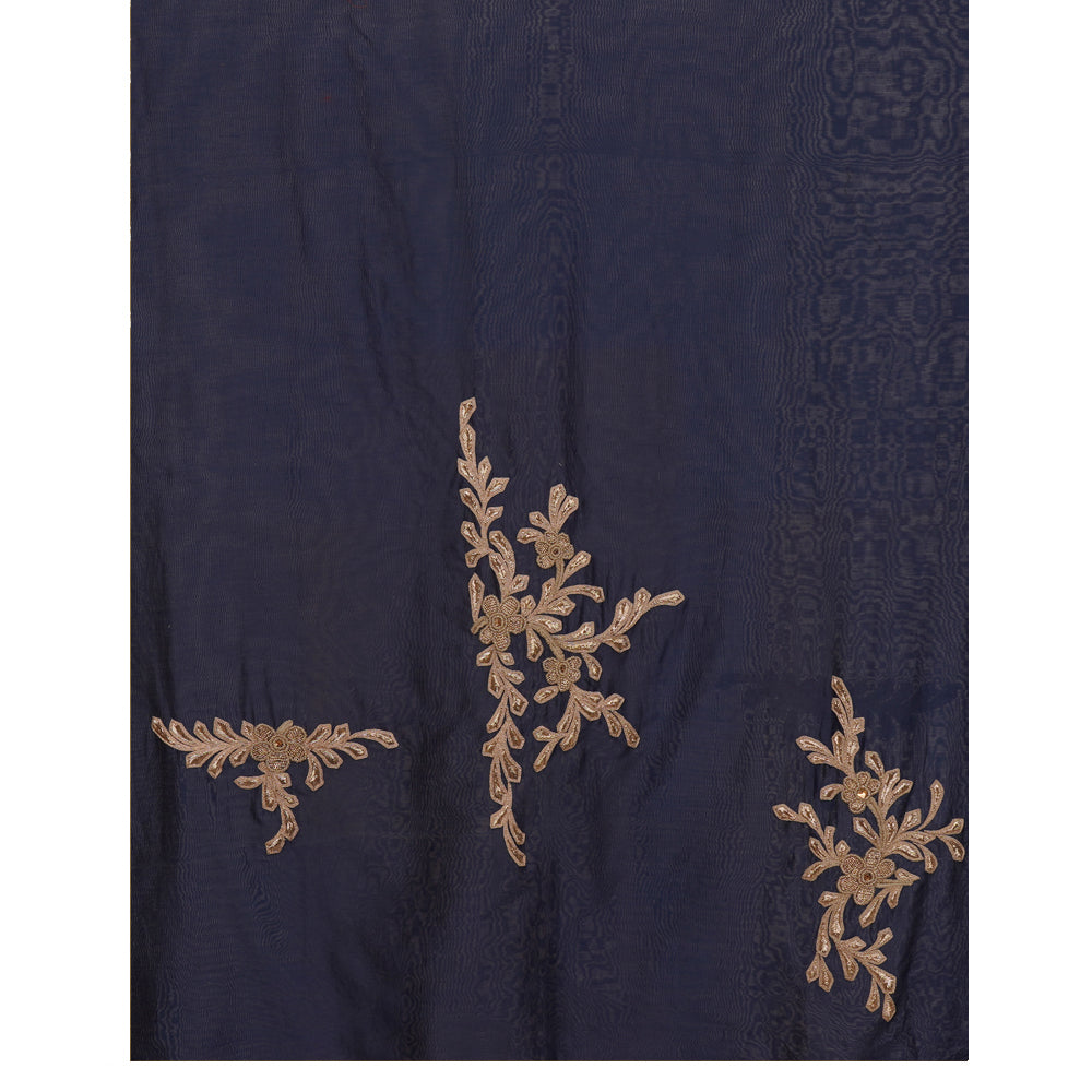 Navy Blue-Red Color Hand Embroidered Silk Suit with Chanderi Dupatta