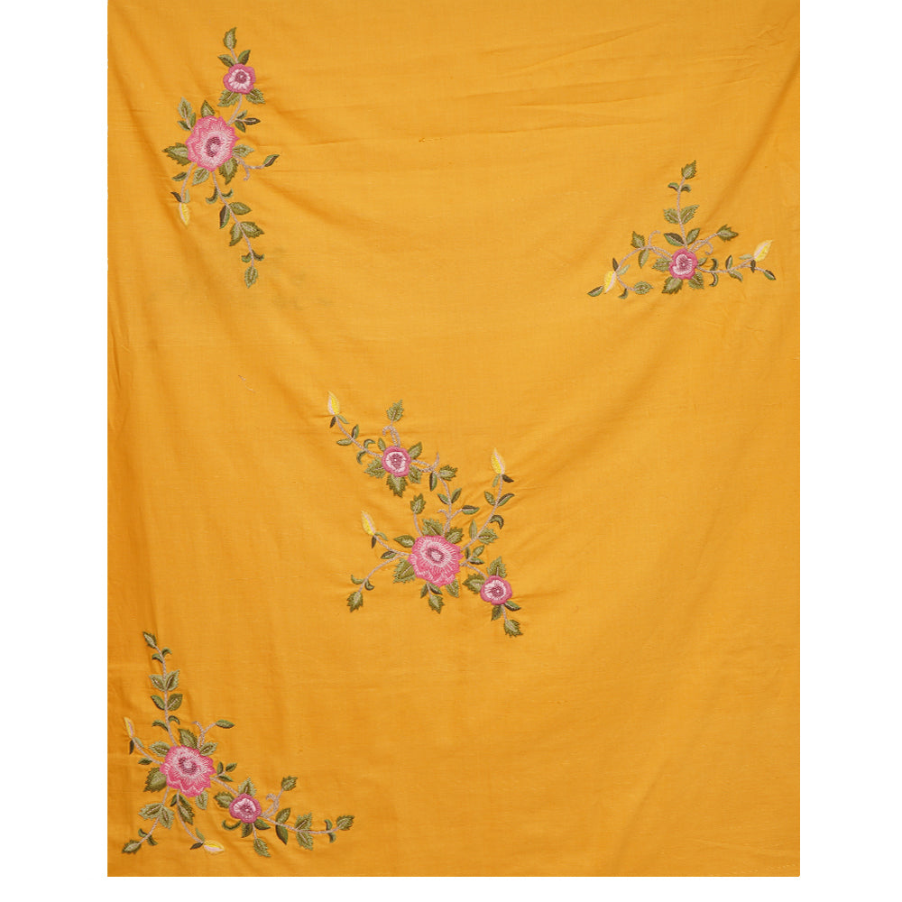 Yellow Color Hand Embroidered Cotton Suit with Cotton Dupatta