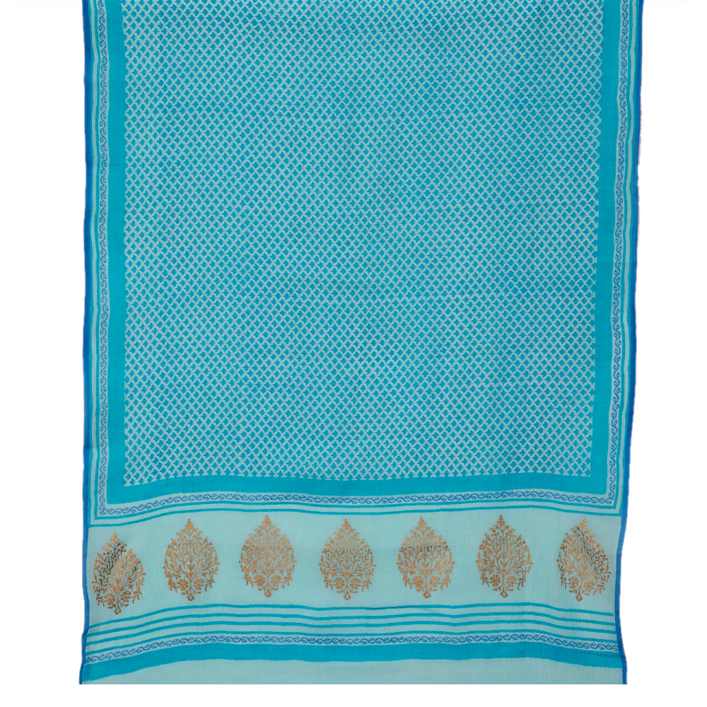 Blue Color Schiffli Embroidered Pure Chanderi Suit Set with Dupatta