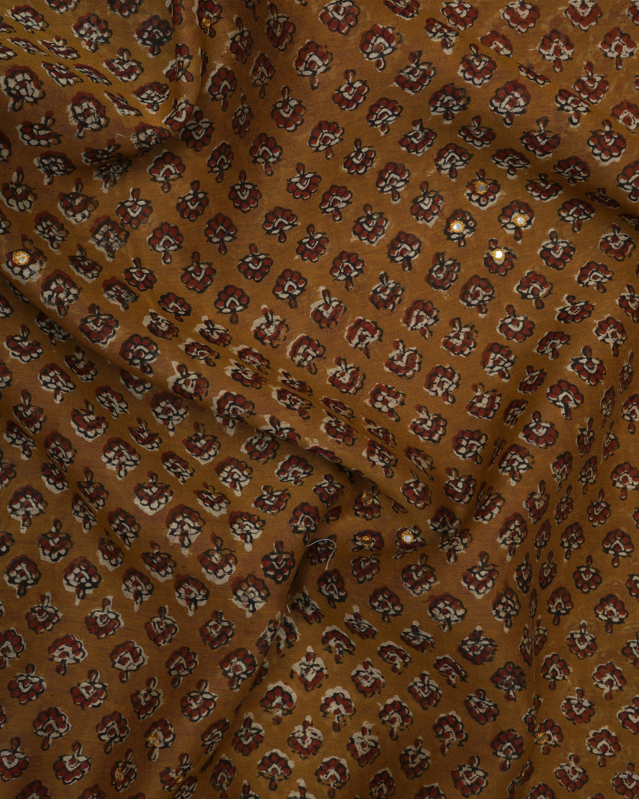 Brown Color Printed Chanderi Unstitched Suit Set