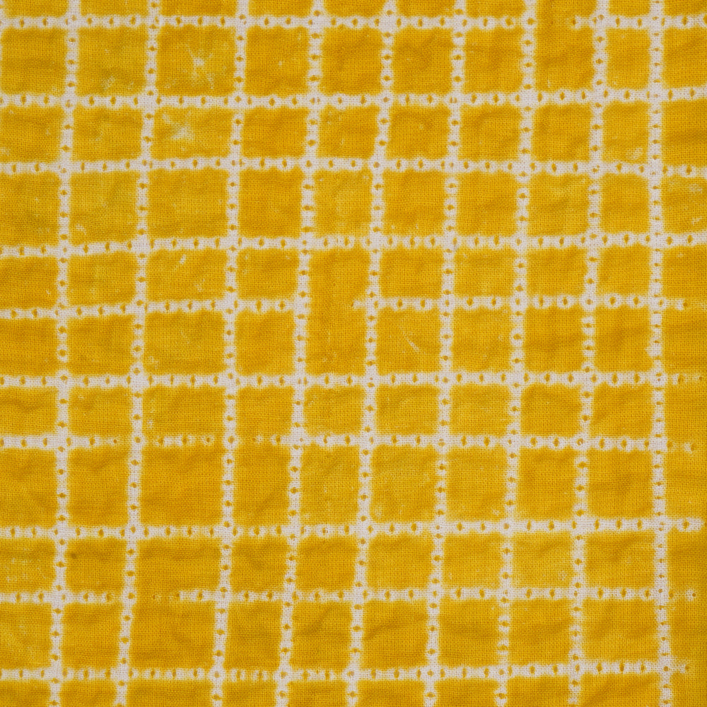 (Pre Cut 2.80 Mtr Piece) Ripe Lemon Color Handcrafted Shibori Cotton Fabric