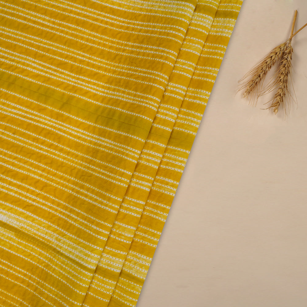 (Pre Cut 2.80 Mtr Piece) Ripe Lemon Color Handcrafted Shibori Cotton Fabric