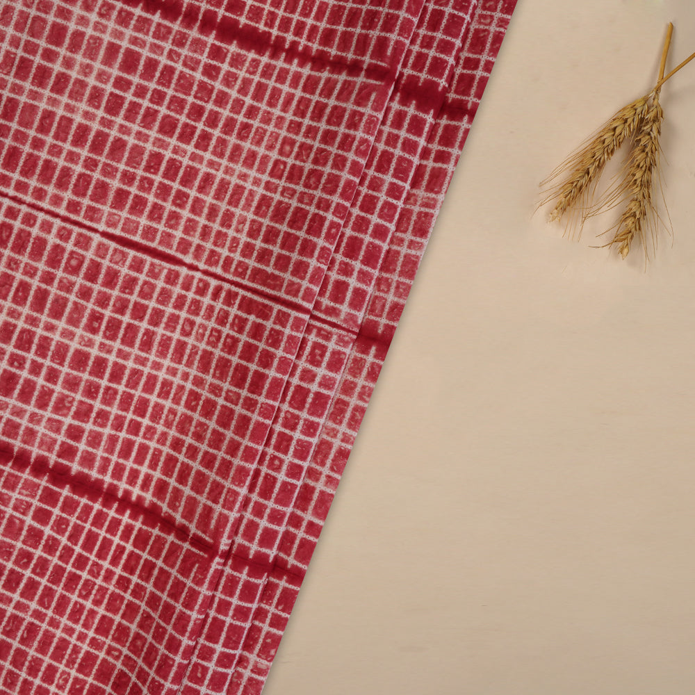 (Pre Cut 2.80 Mtr Piece) Red Color Handcrafted Shibori Cotton Fabric