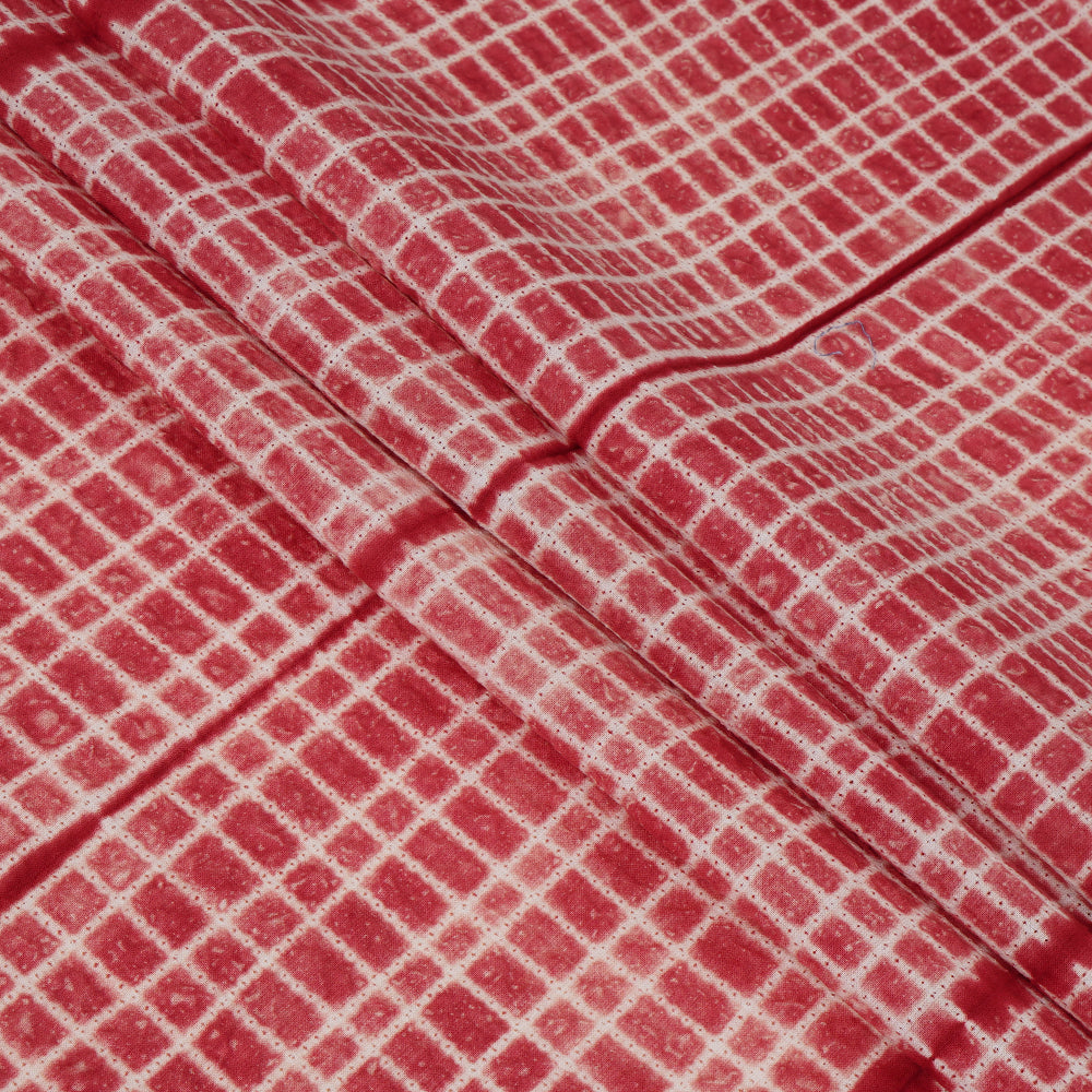 (Pre Cut 2.80 Mtr Piece) Red Color Handcrafted Shibori Cotton Fabric