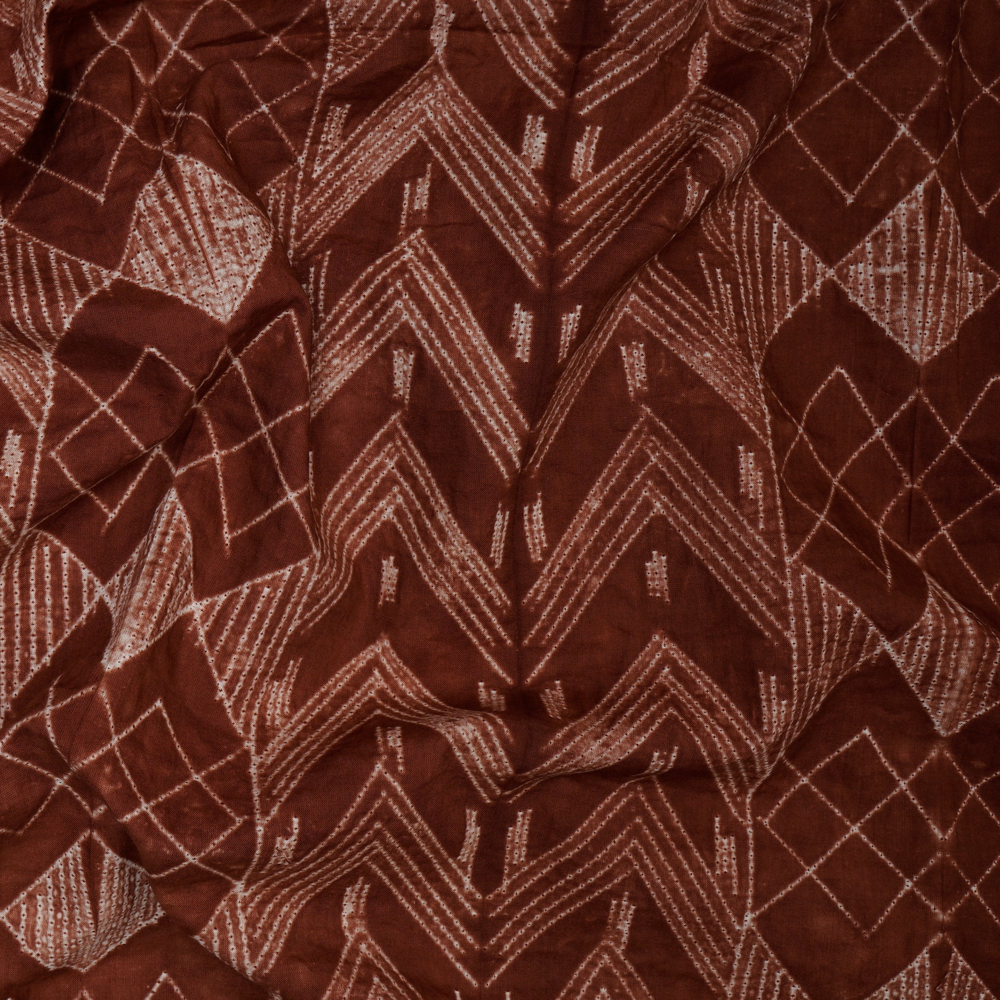 (Pre-Cut 2.60 Mtr) Brown Handcrafted Shibori Pure Cotton Fabric