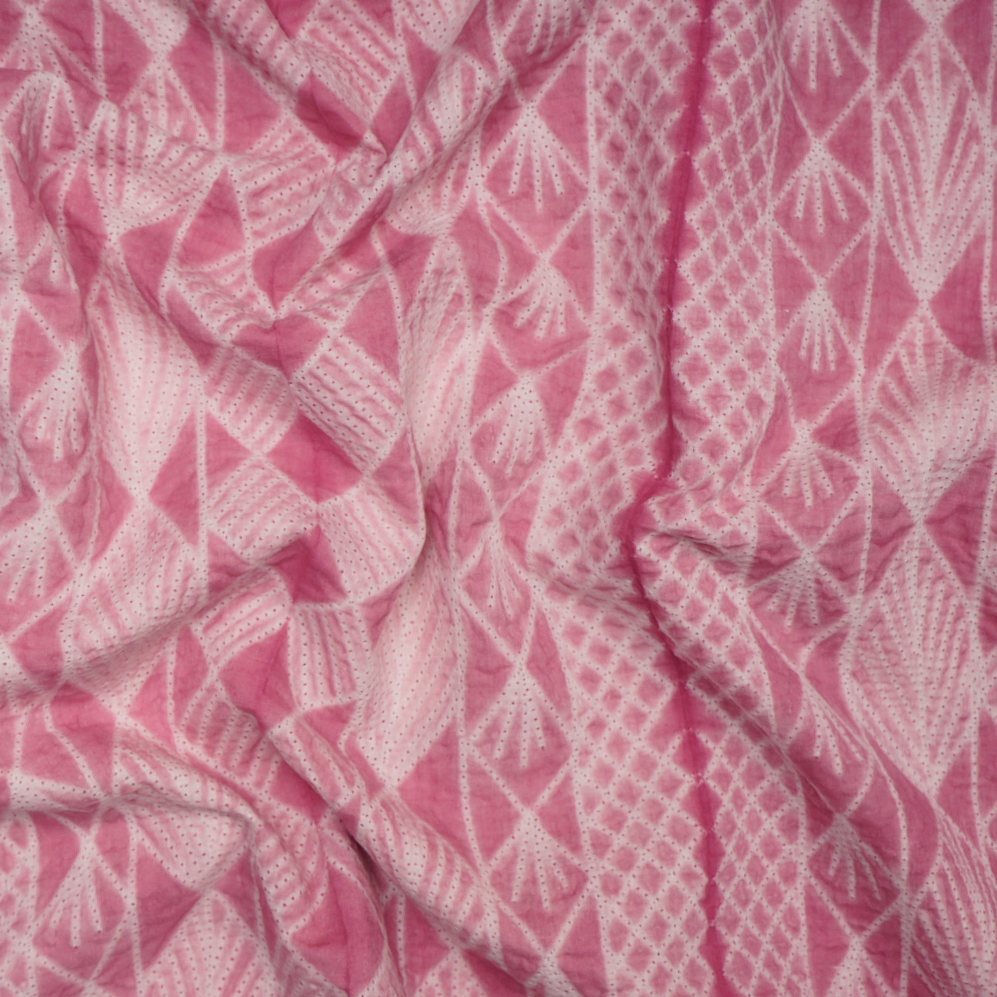 (Pre-Cut 2.80 Mtr) Pink Handcrafted Shibori Pure Cotton Fabric