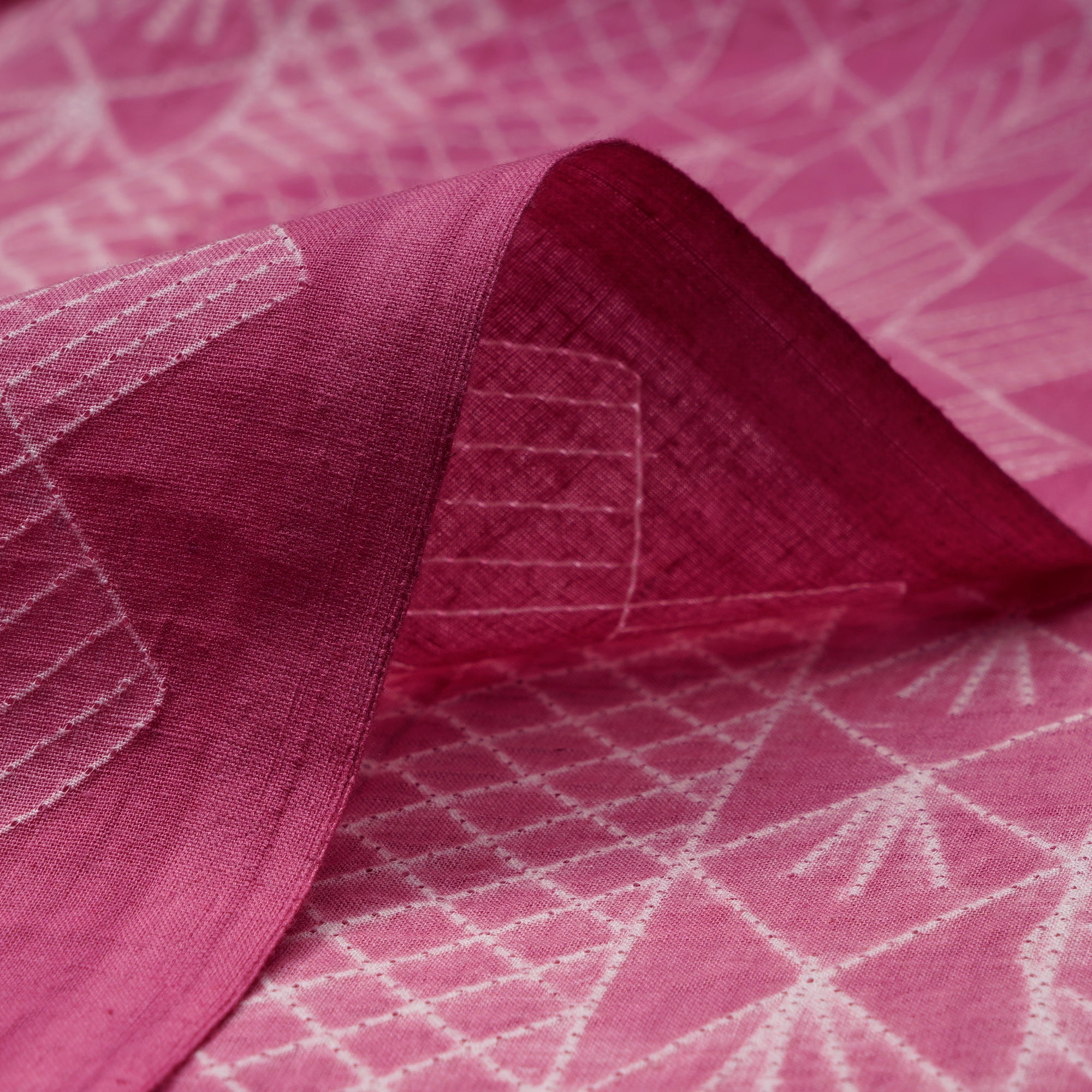 (Pre-Cut 2.80 Mtr) Pink Handcrafted Shibori Pure Cotton Fabric