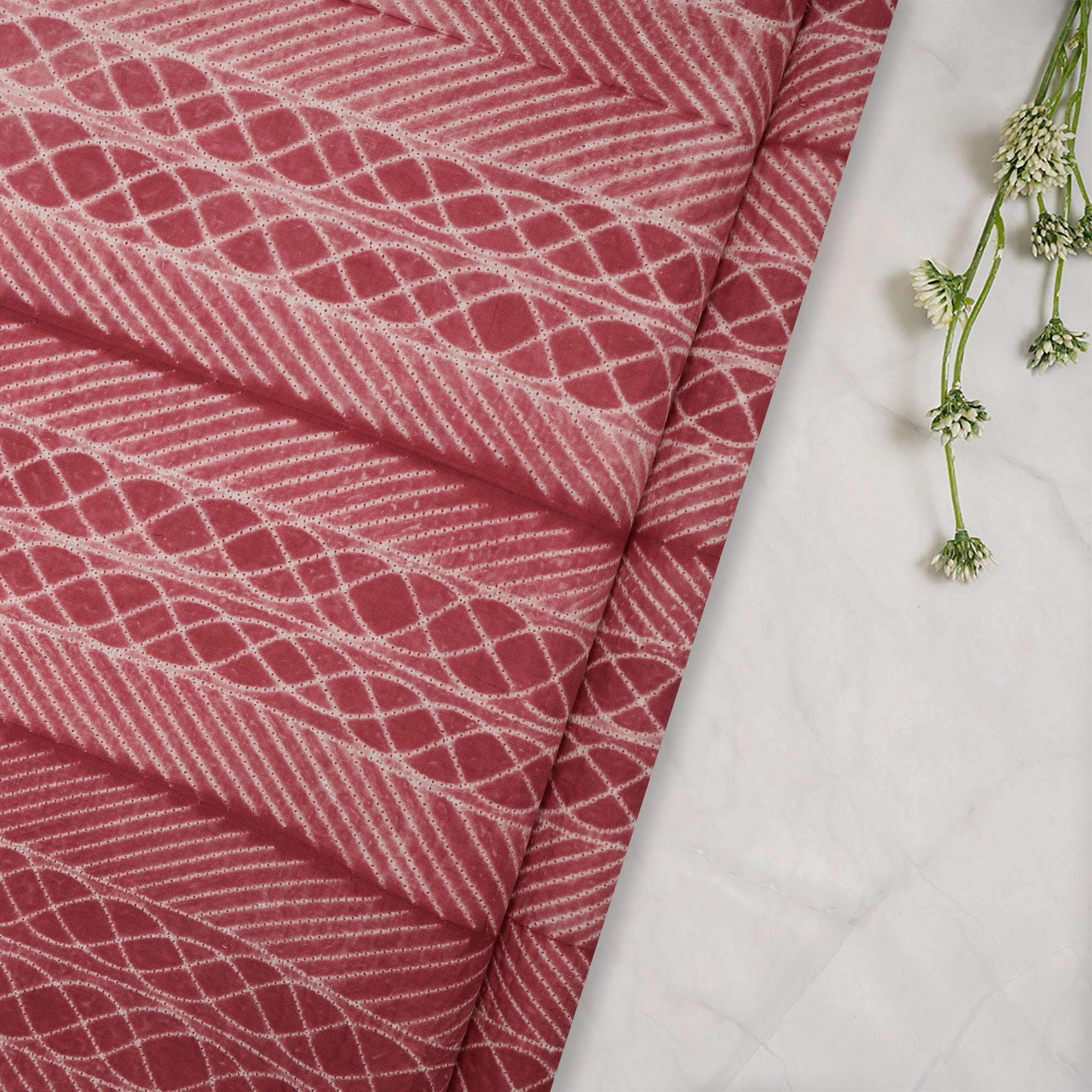 (Pre-Cut 2.80 Mtr) Pink Handcrafted Shibori Pure Cotton Fabric